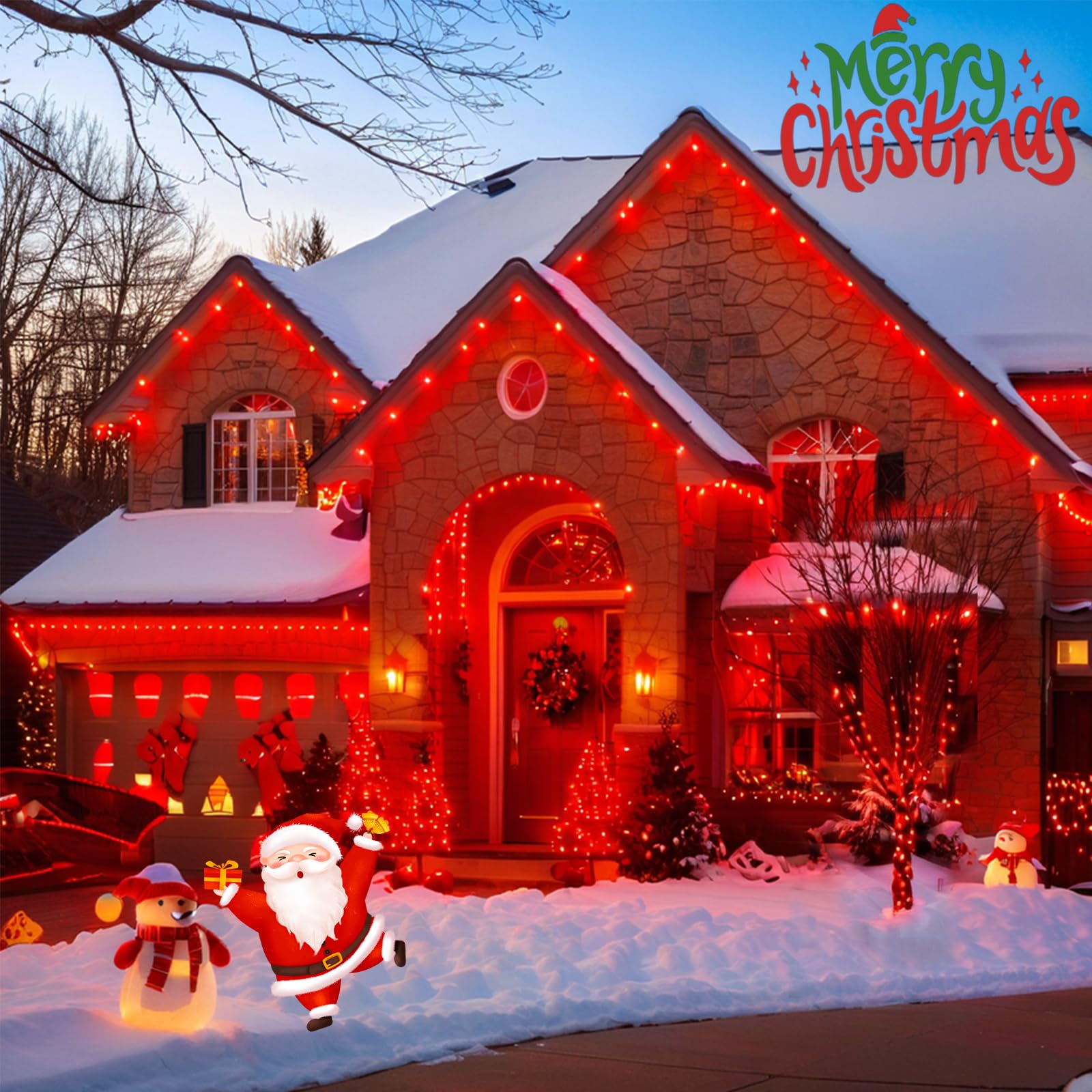 Upgraded 75.8 Ft 200 Led Red Christmas Lights Outdoor Indoor, Memory Function & Timer & 8 Modes, Extendable Green Wire Waterproo