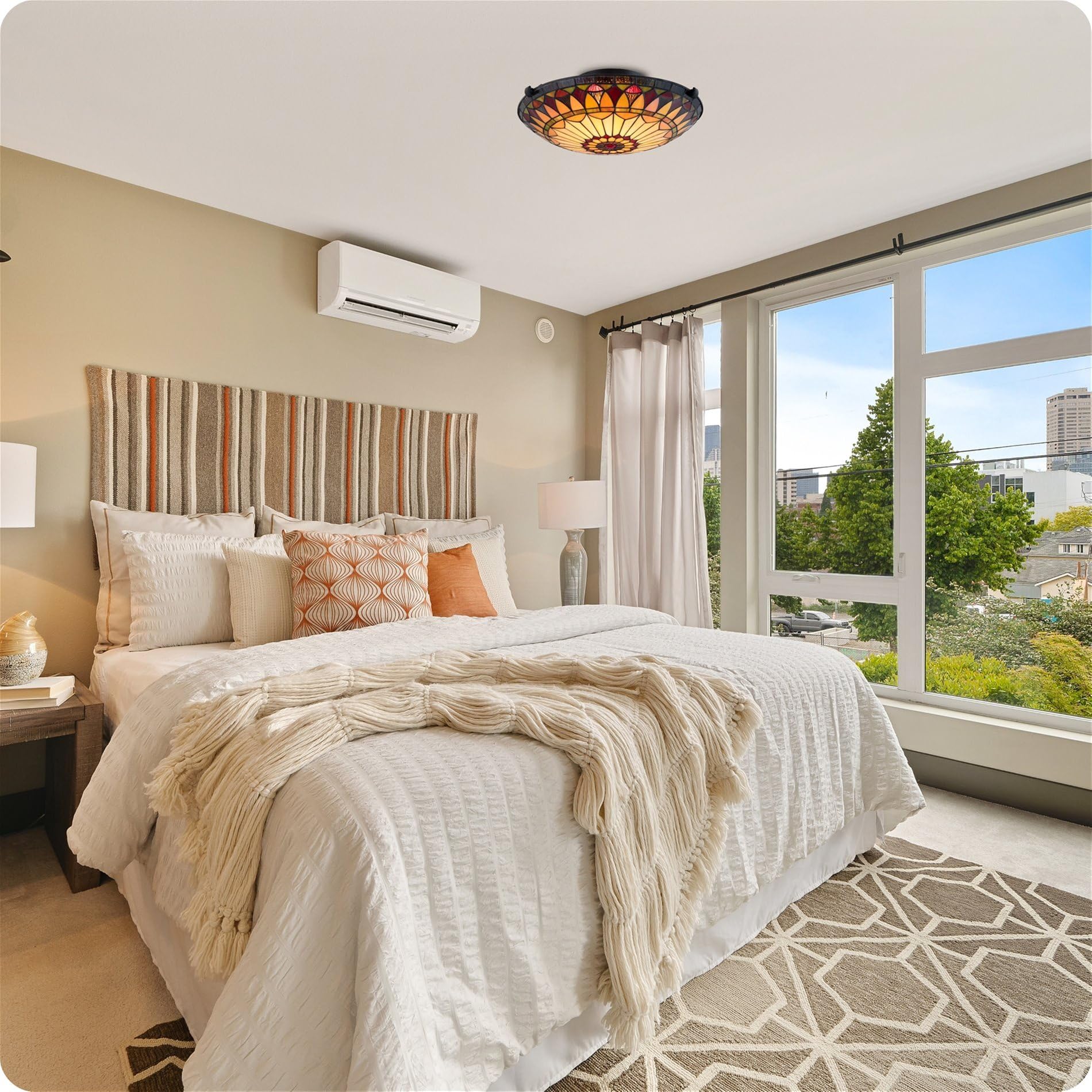 Kira Home 16in 2-Light Tiffany Glass Flush Mount Ceiling Light, Black Finish, Metal, Classic Design, Pack of 2