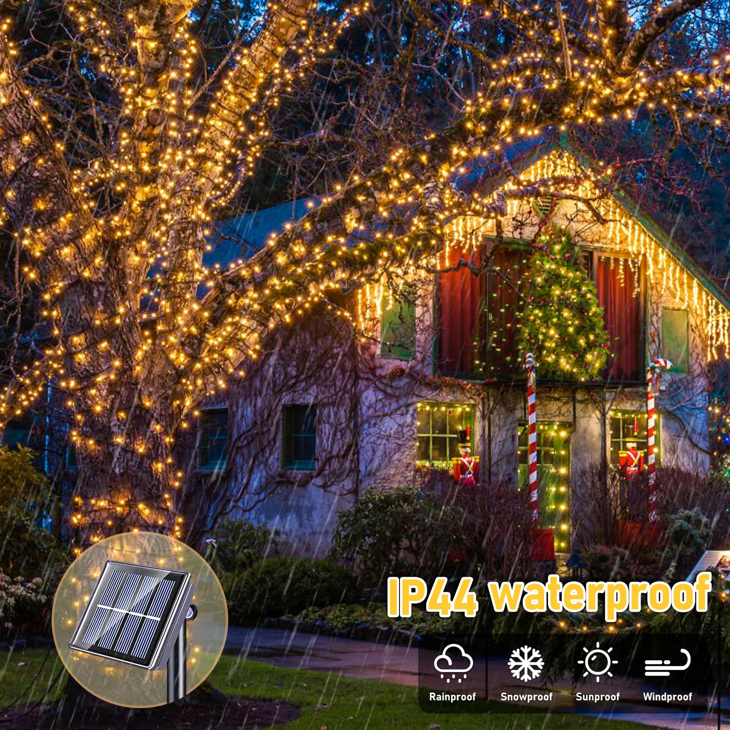 Potive 2 Pack Each 200 Led Solar String Lights Outdoor Waterproof, 75.5 Ft Warm White Solar Christmas Lights, 8 Modes Solar Outdoor String Lights For Tree Garden Patio Tree Valentines Decorations