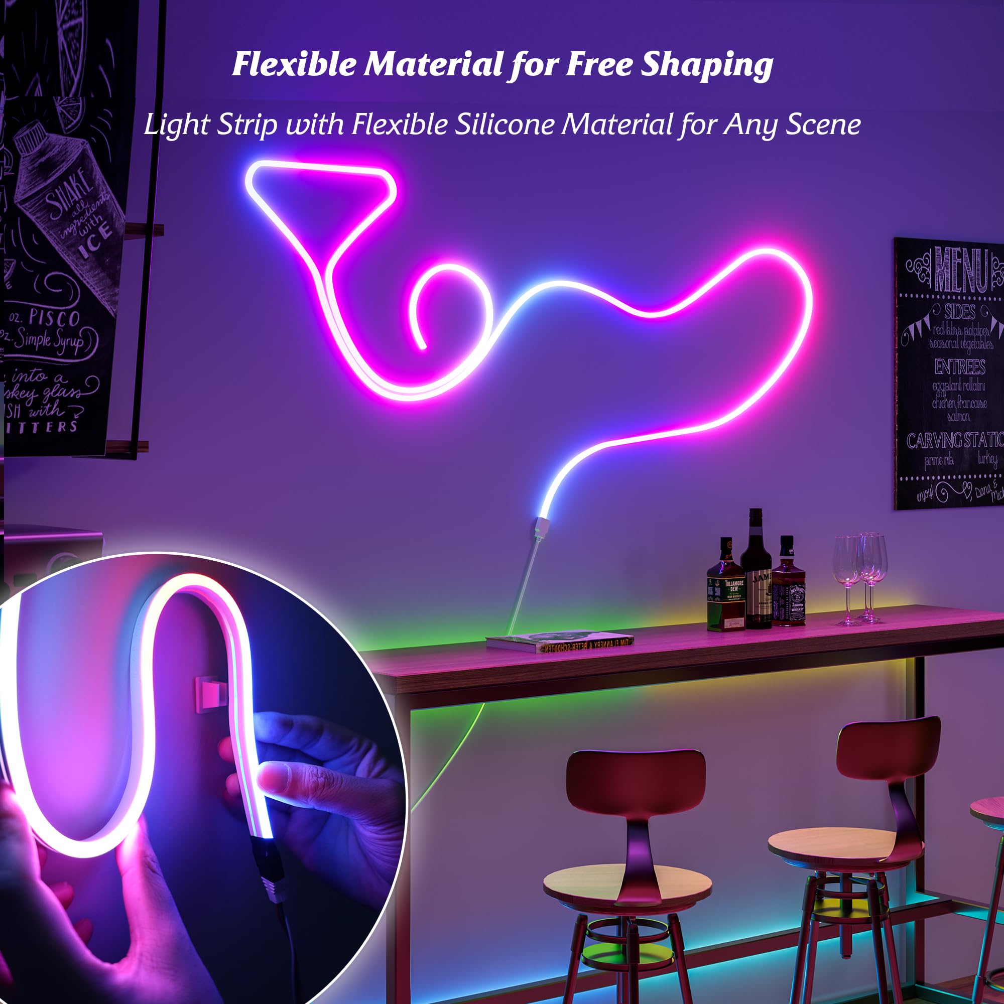 Galgreen Smart LED Neon Rope Lights, 16.4ft RGBIC Waterproof Strip, Music Sync, Compatible with Alexa, Flexible DIY Indoor Lighting