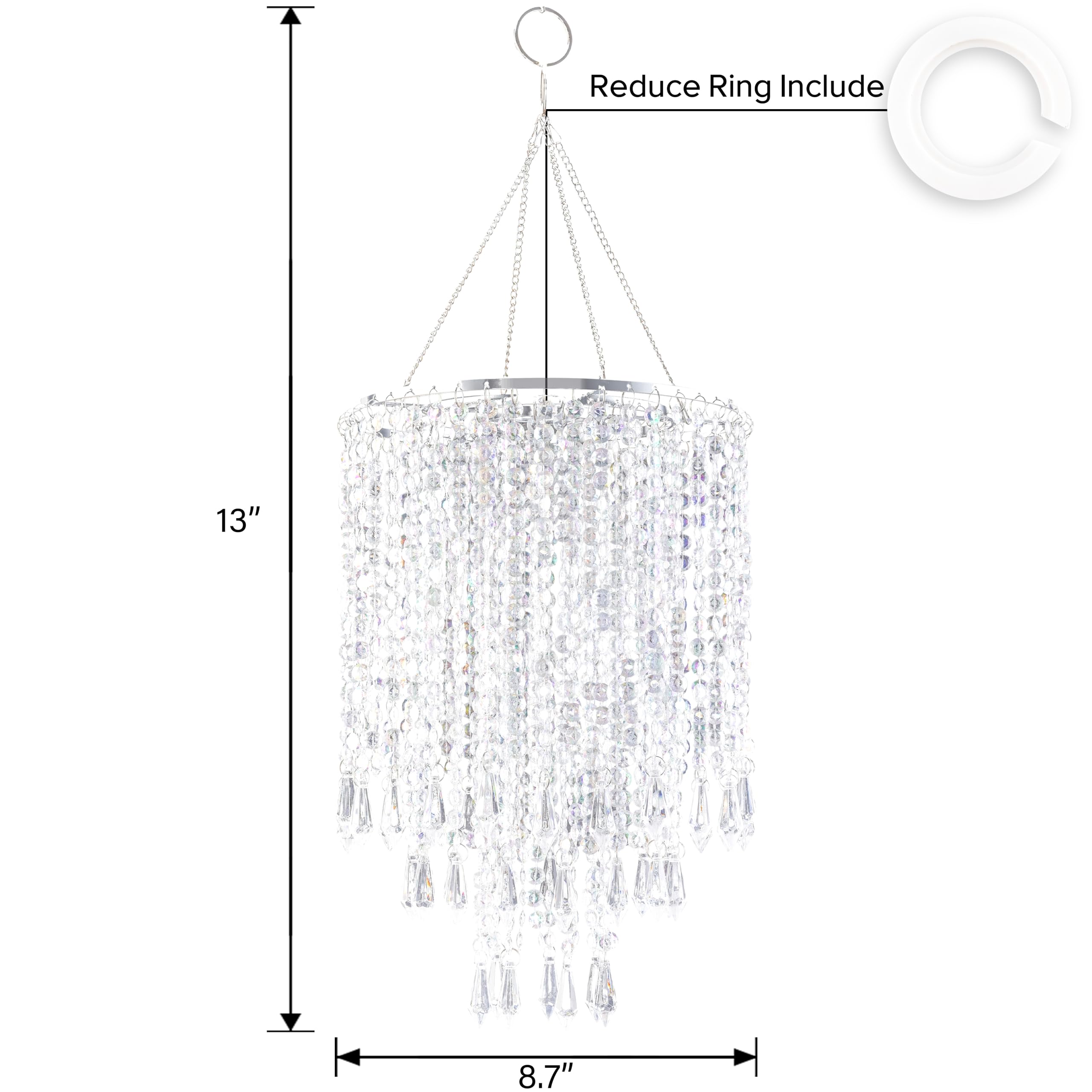 Papaya Modern Chrome Beaded Hanging Chandelier Shades (W8.7 X H13), Beads Pendant Shade With Acrylic Crystal, Ceiling Chandelier