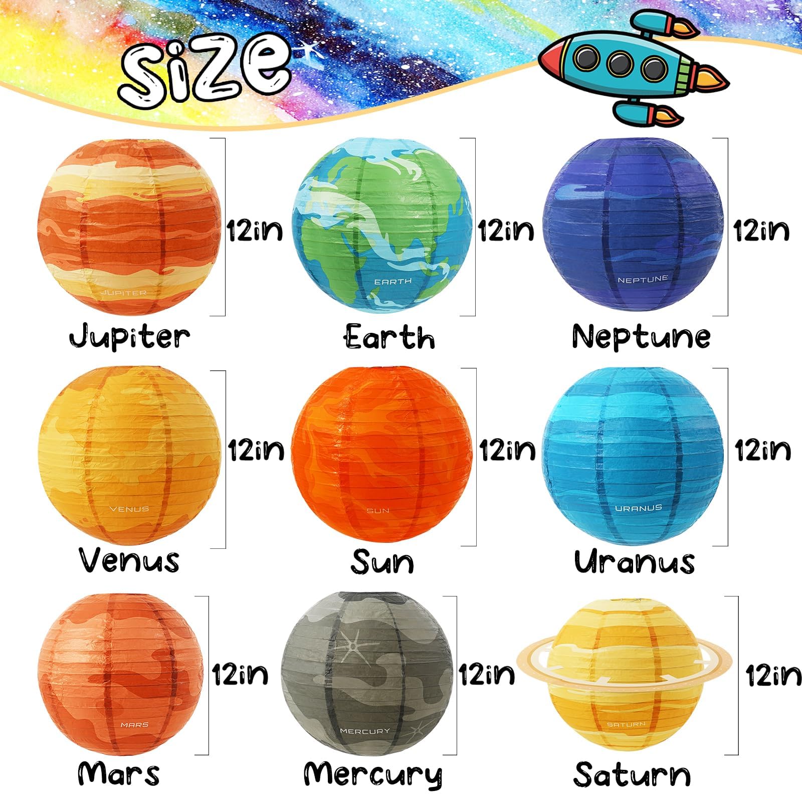 Space Planet Paper Lanterns 12 In Solar System Hanging Decor Out Of This World Outer Space Party Decorations For Kids Astronaut