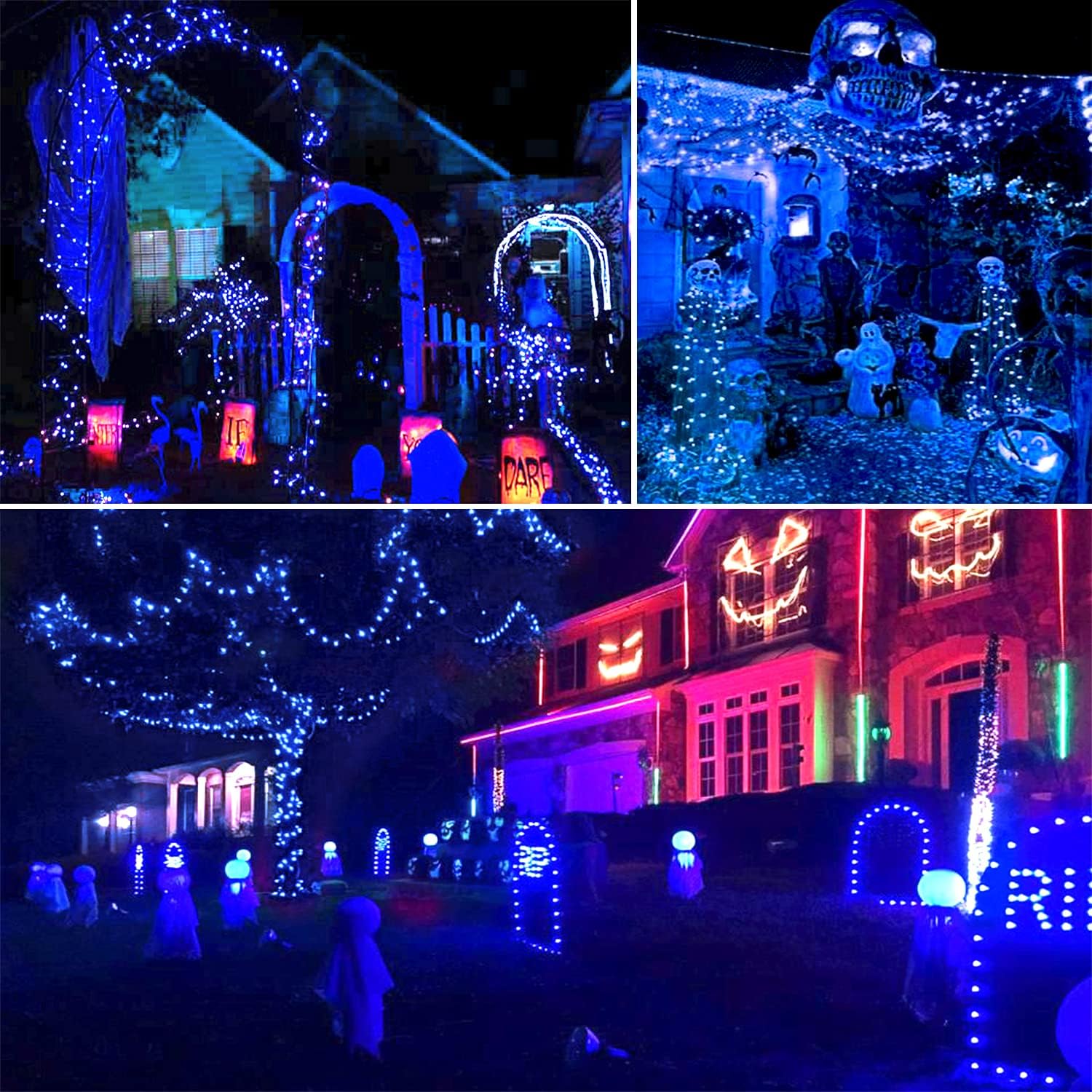 Sanjicha Blue Solar String Lights, Extra-Long 2 Pack 144Ft 400Led Super Bright Solar Fairy Lights Outdoor, Waterproof Copper Wir