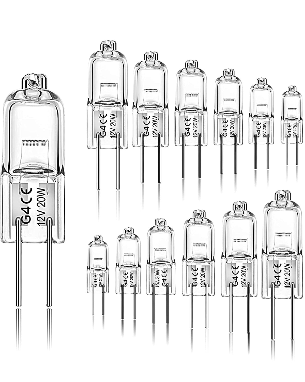 Jaenmsa G4 Light Bulbs 20W, 12 Pack Crystal Clear Halogen Bulb 2 Pin, 12 Volt 20 Watt JC T3 Bi-pin Capsule Xenon Bulb, Dimmable 