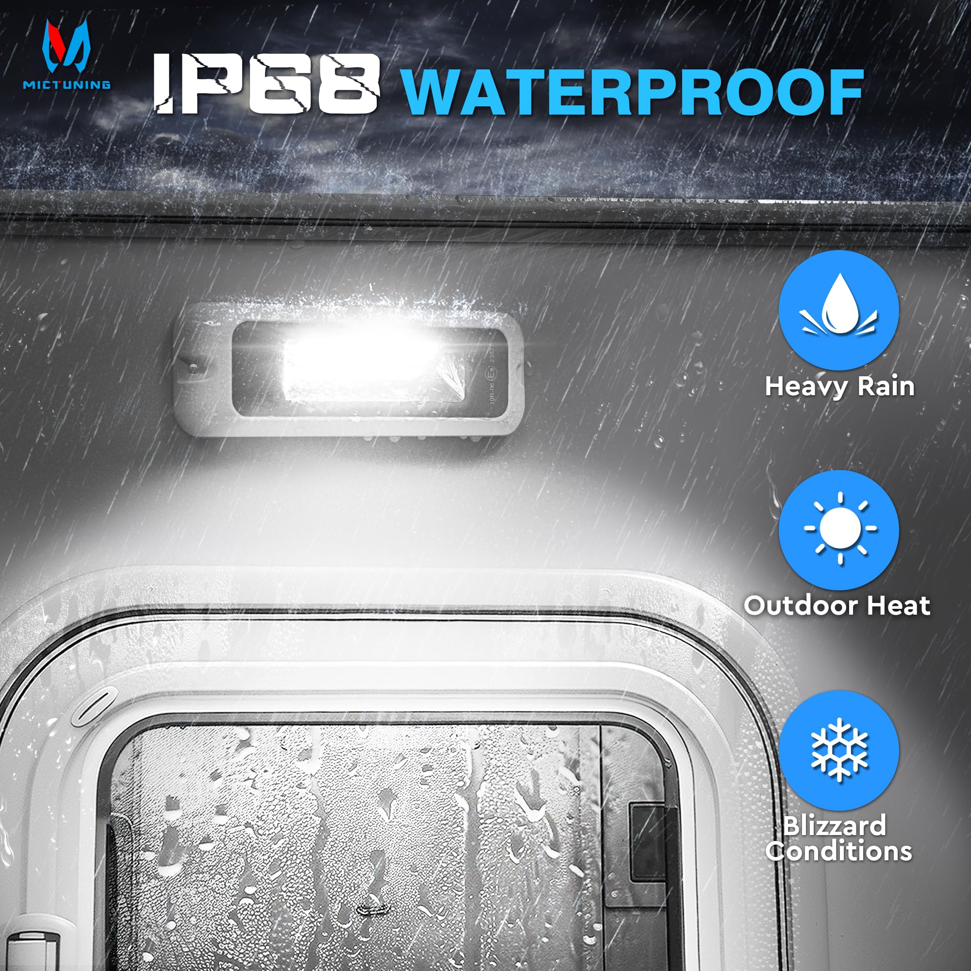 MICTUNING 6 Inch LED Outdoor Porch Light, White Aluminum, IP68 Waterproof, 1 Pack