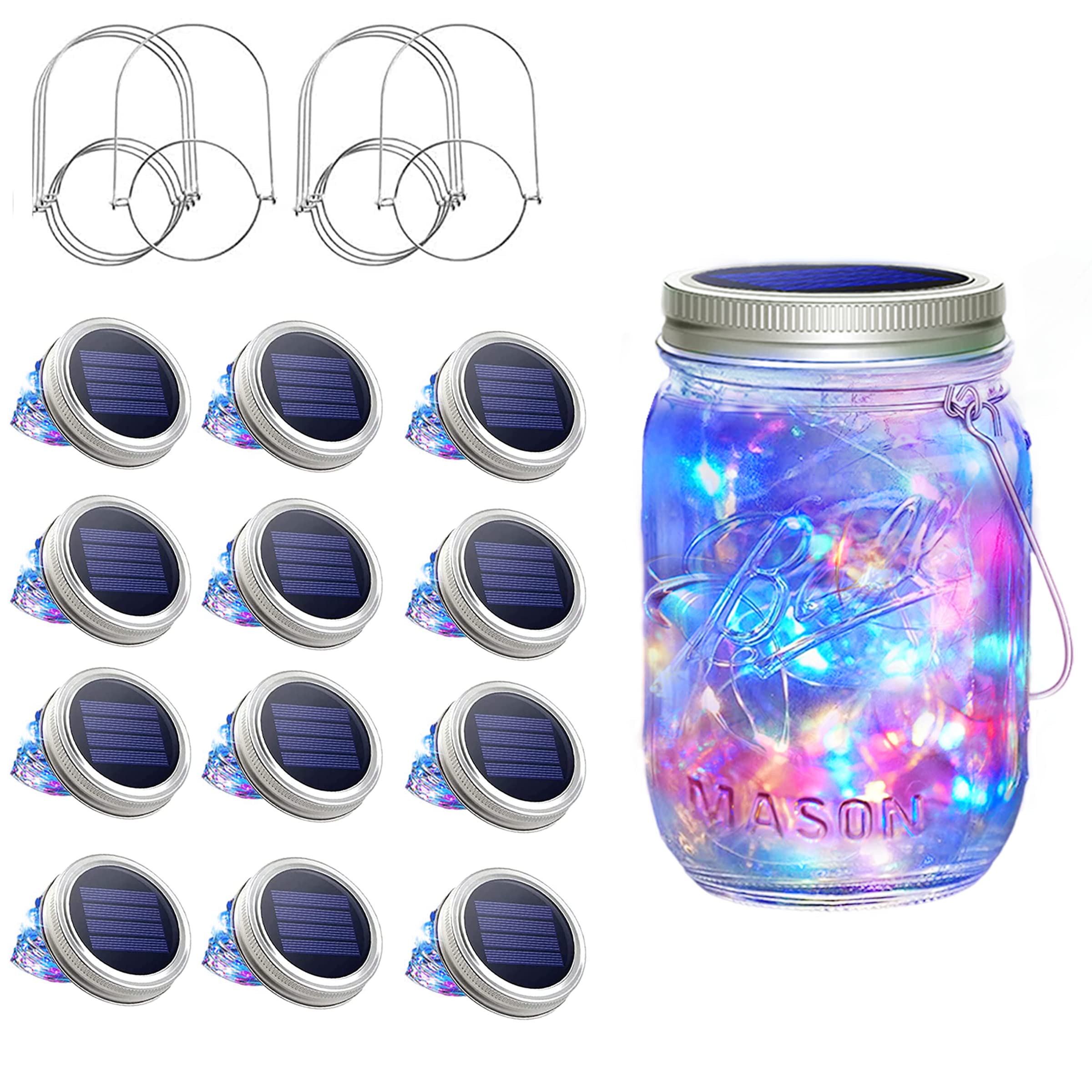 Sunkite Solar Mason Jar Lights, 12 Pack 30 Led Waterproof Fairy Firefly Jar Lids String Lights With Hangers(No Jars), Patio Yard