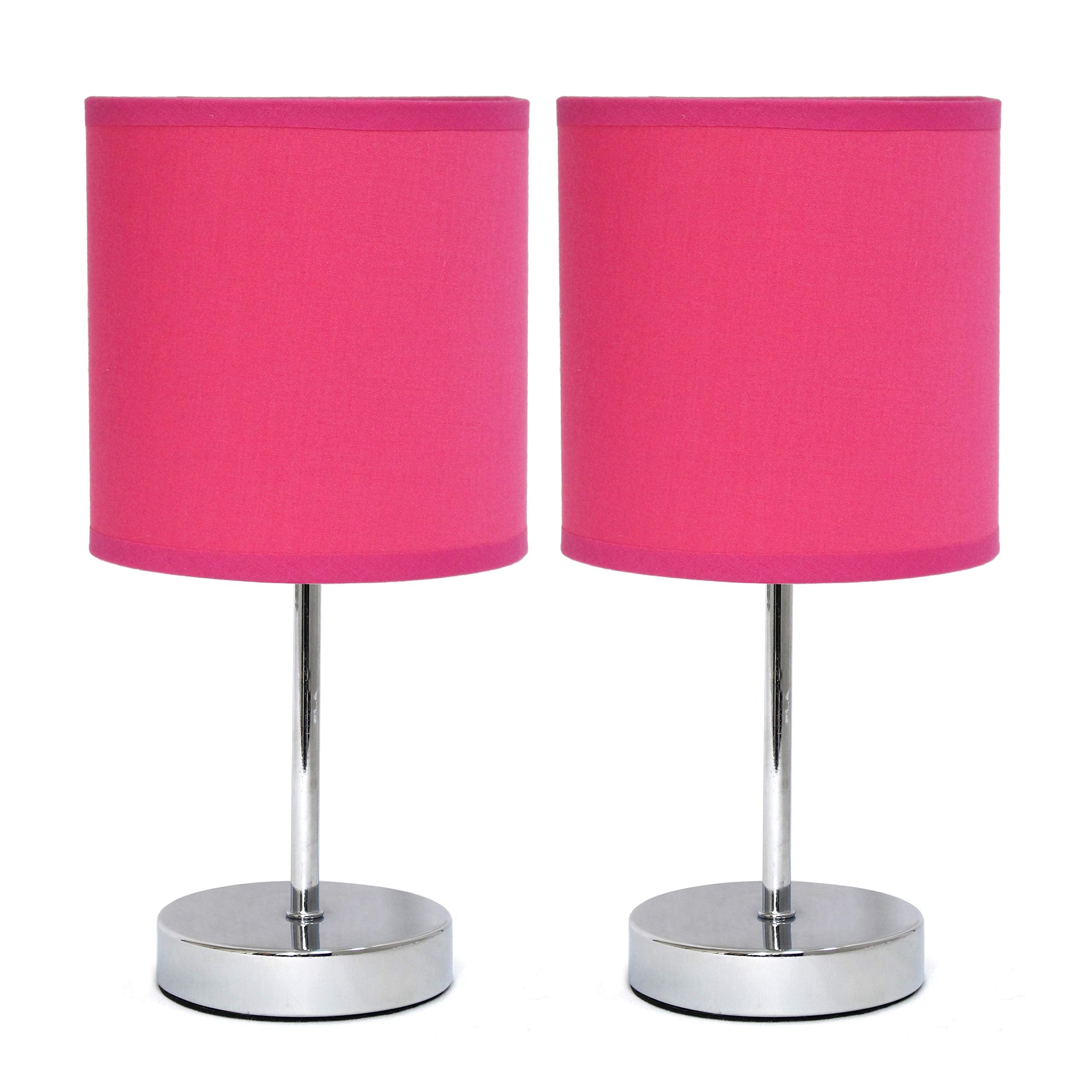 Simple Designs Mini Table Lamp with Fabric Shade, Hot Pink, Metal, Model LT2007-HPK, No Bulb