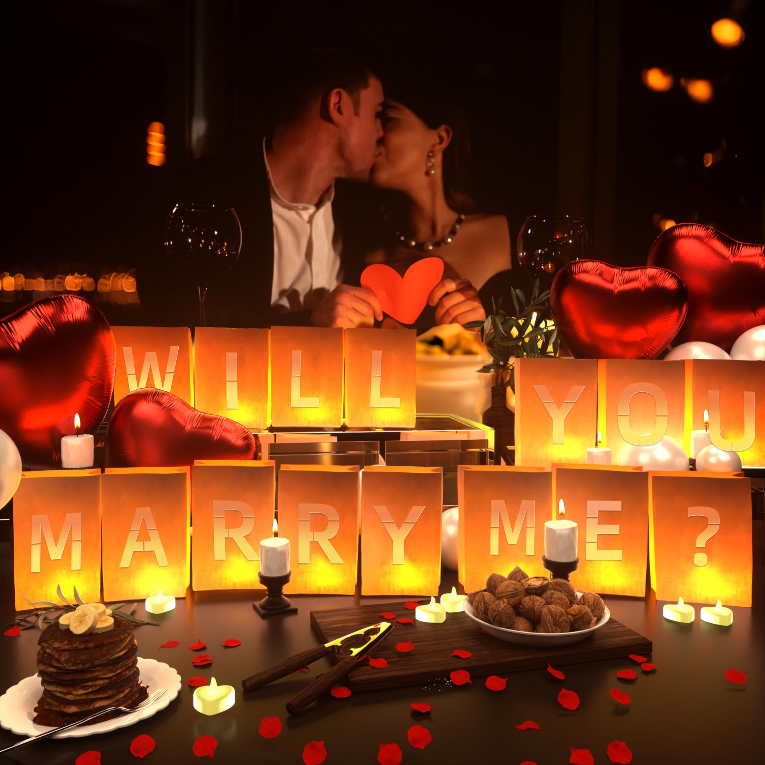 Will You Marry Me ? Light Up Letters  Include Light Up Letters  With Tea Lights Candles  Latex Balloons  Aluminum Balloons And Rose Petals  Anniversary And Valentines Day Decorations For Women
