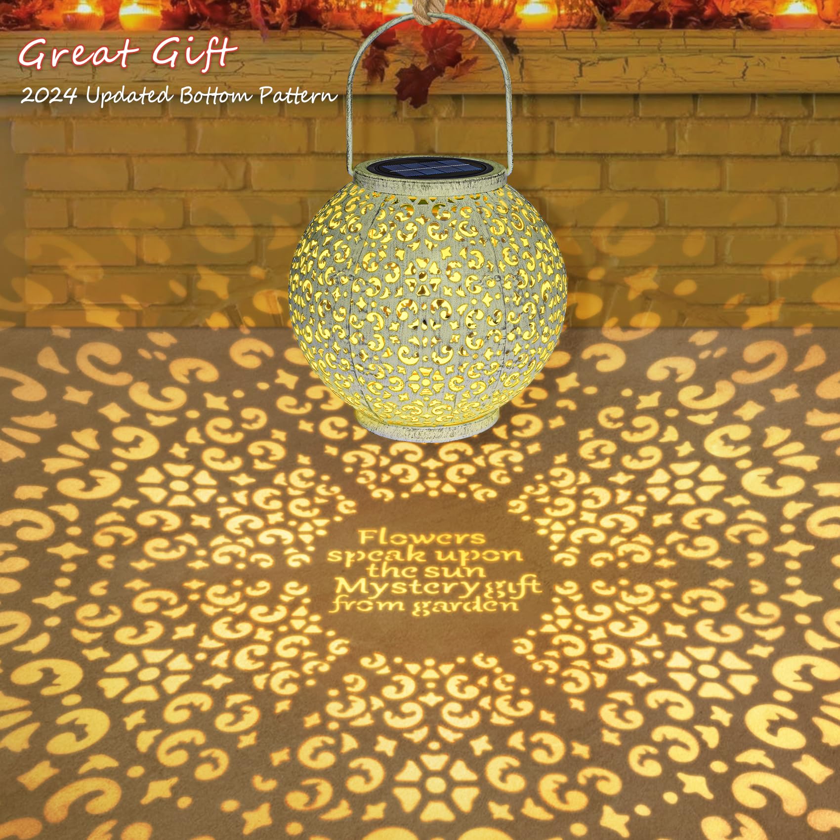 Outdoor Solar Big Lantern Waterproof Hanging Garden Decorative Metal Lights Led Table Lamp,Yard Patio Decor, Christmas Gifts For