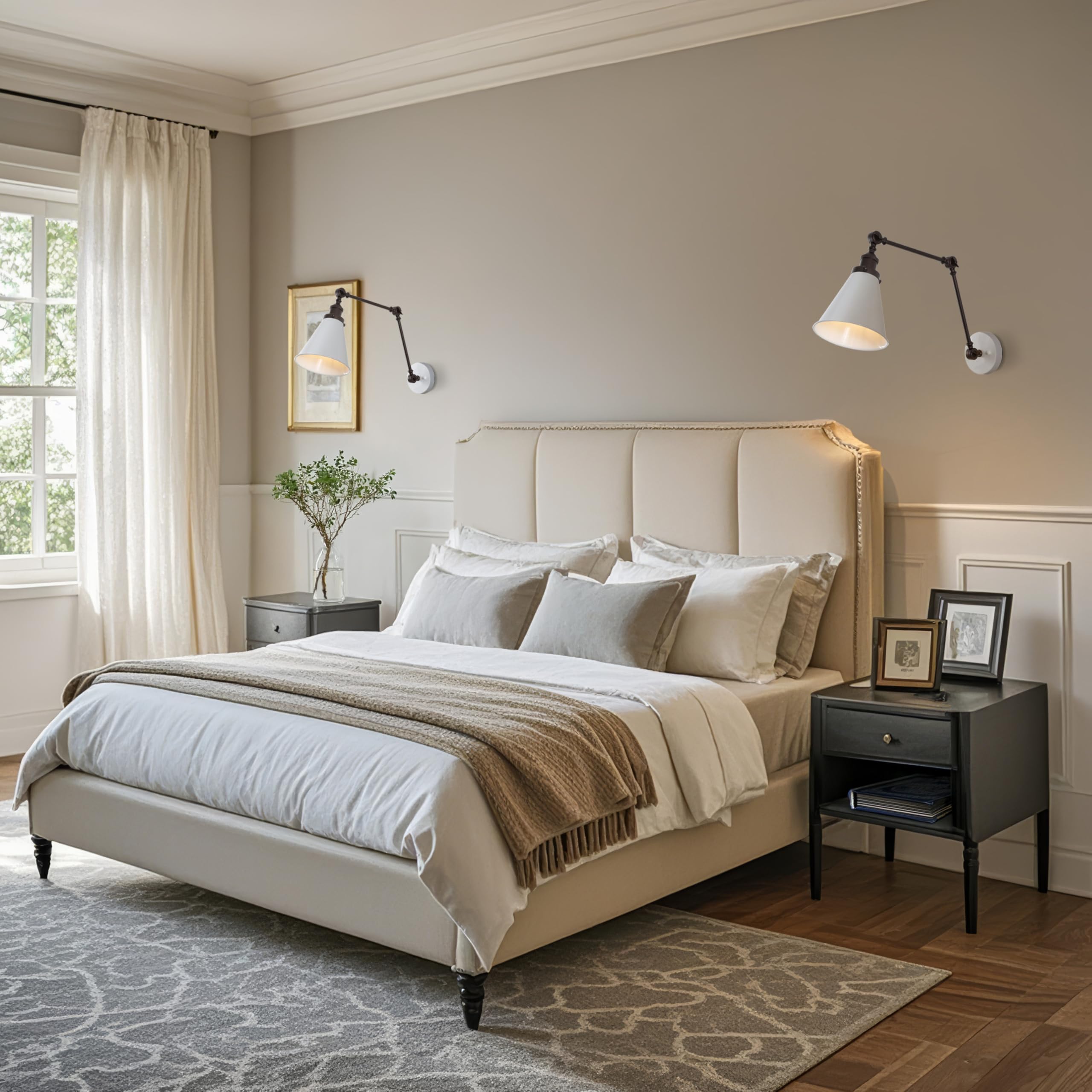 Jonathan Y Jyl7462C-Set2 Rover 7'' Classic Industrial Metal Adjustable Arm Led Wall Sconce, White/Oil Rubbed Bronze (Set Of 2) F