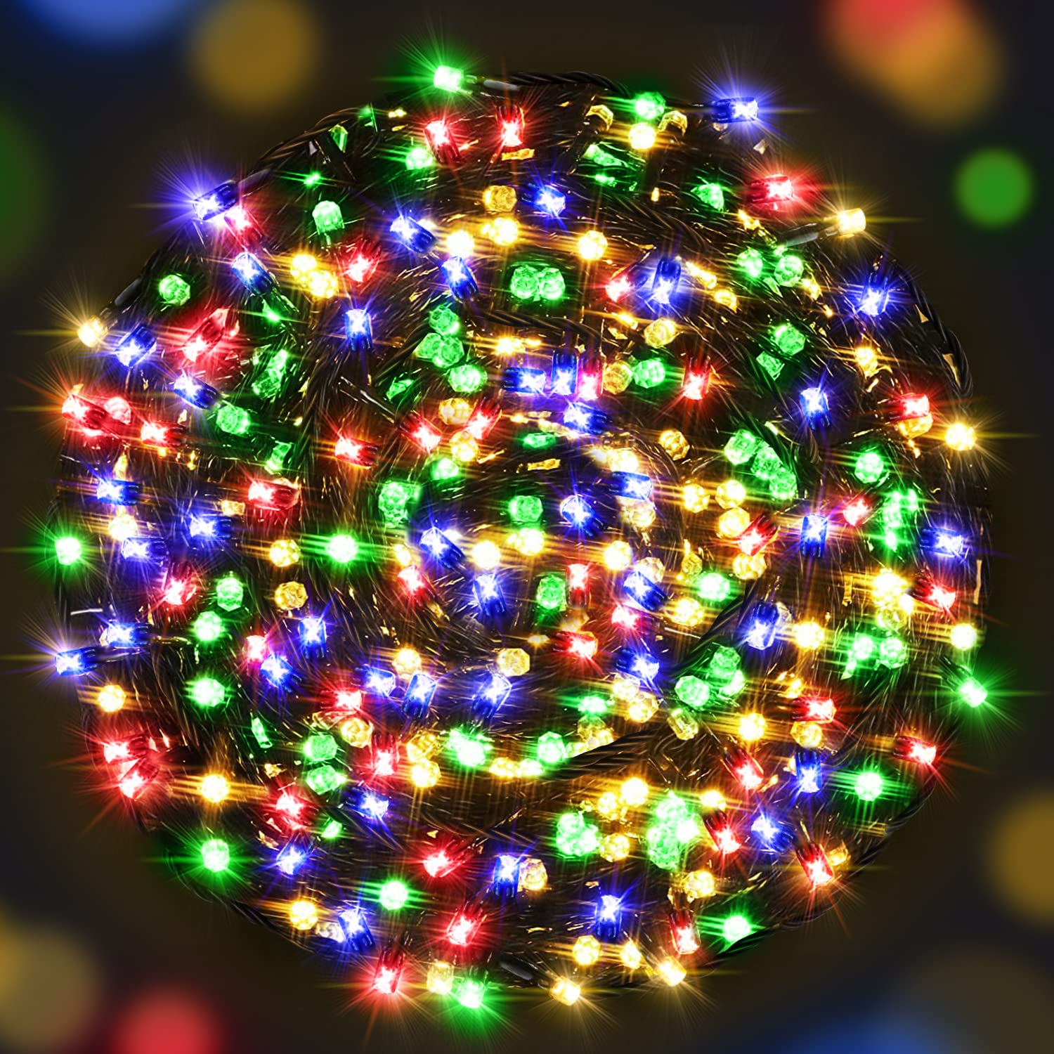 AmyHomie Christmas Lights Outdoor, 300LED Multicolor Christmas Lights with 8 Lighting Modes, End to End Connectable Fairy String
