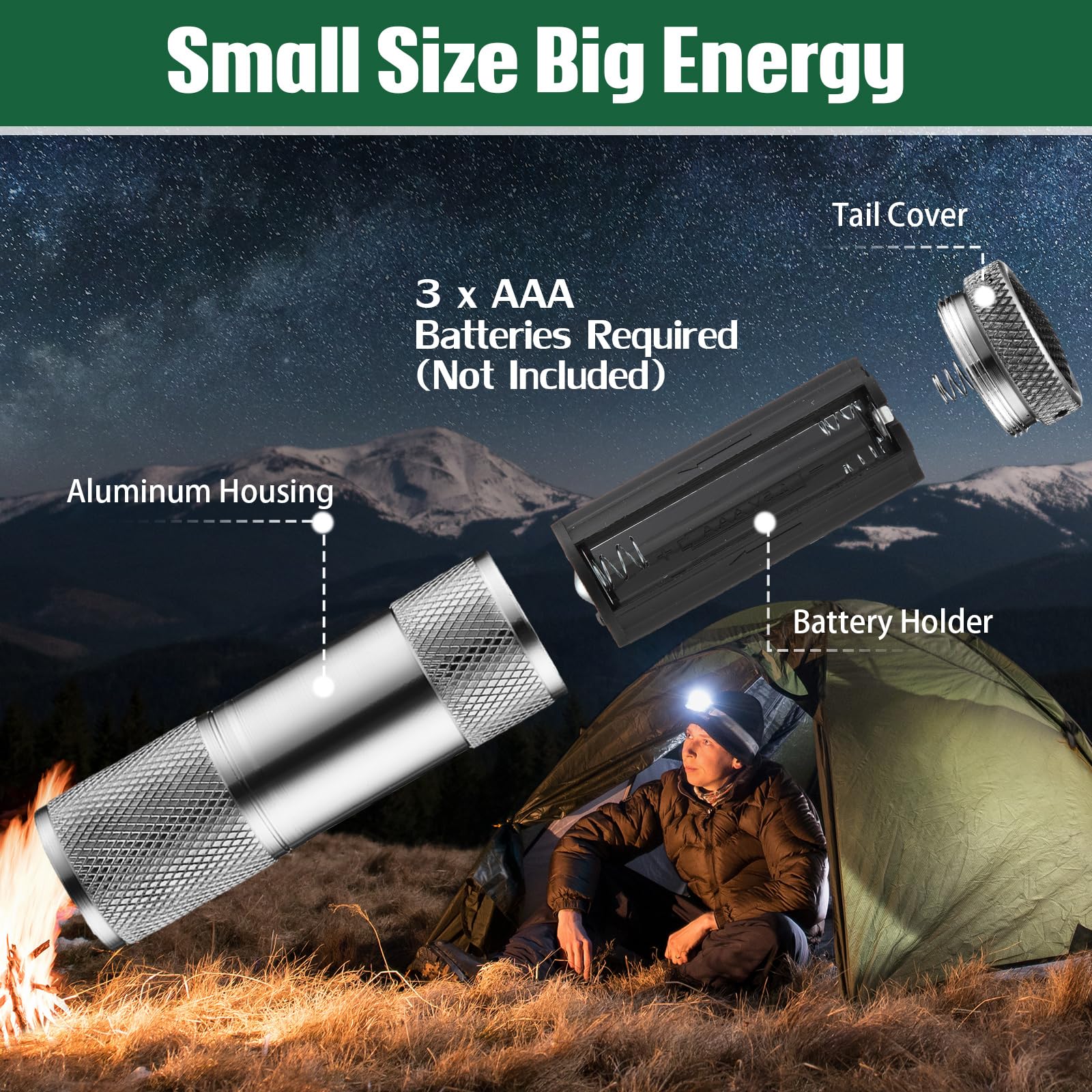 VIHOSE Mini Flashlights Bulk - 20 Pcs Aluminum LED Flashlights with Lanyard - Bright Gray for Night Reading, Camping, Emergency