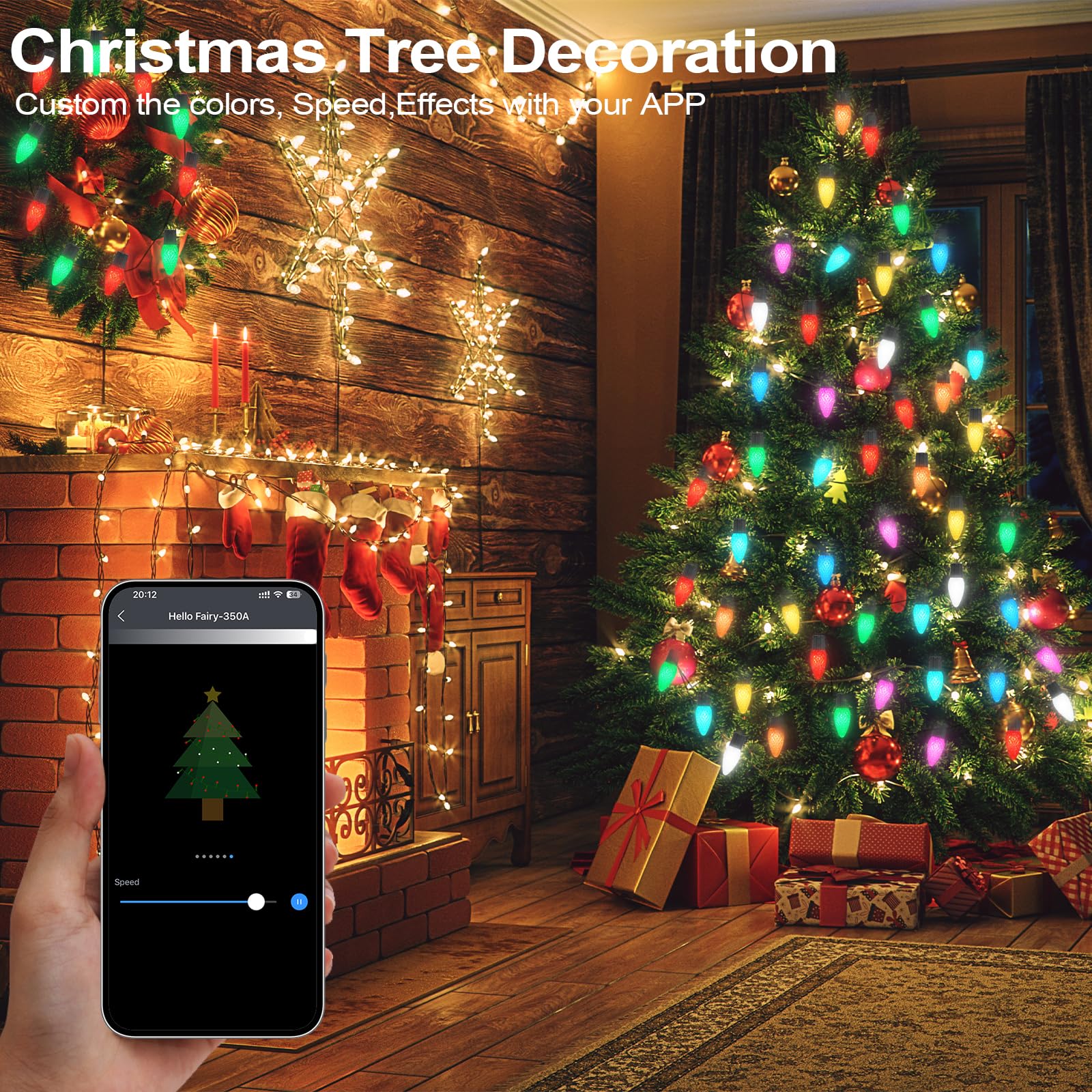 Gemce Smart C9 RGB String Lights, 33FT 50 LEDs, APP/Remote Control, DIY Modes, Music Sync, Holiday Decoration