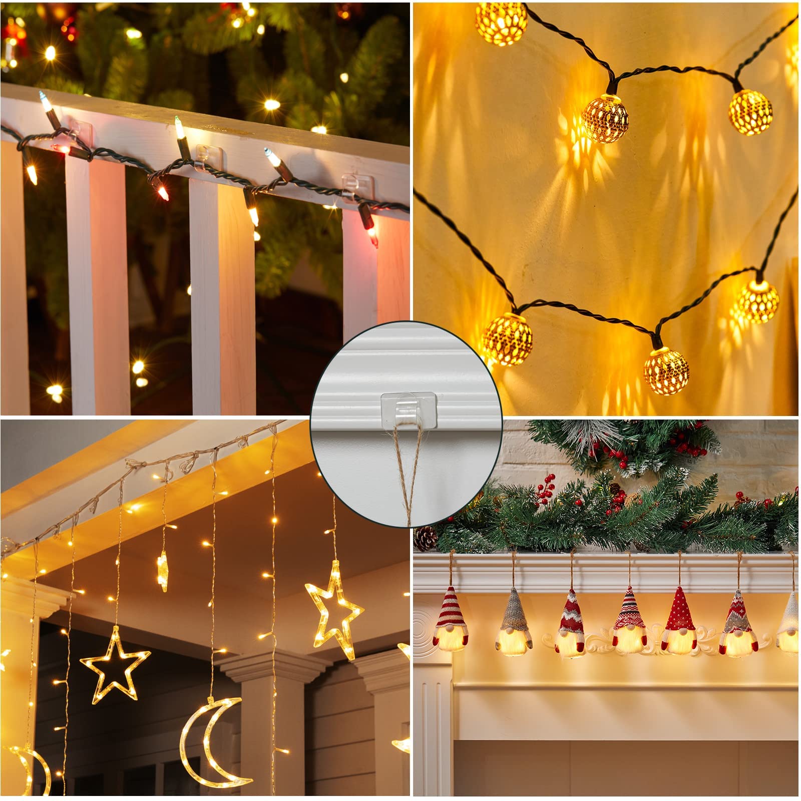 Brightown Clear Cable Clips, 25-Clips, 30-Stickers Adhesive Strips Cord Organizer, Uv-Resistant Material Light Clips Decorate Da