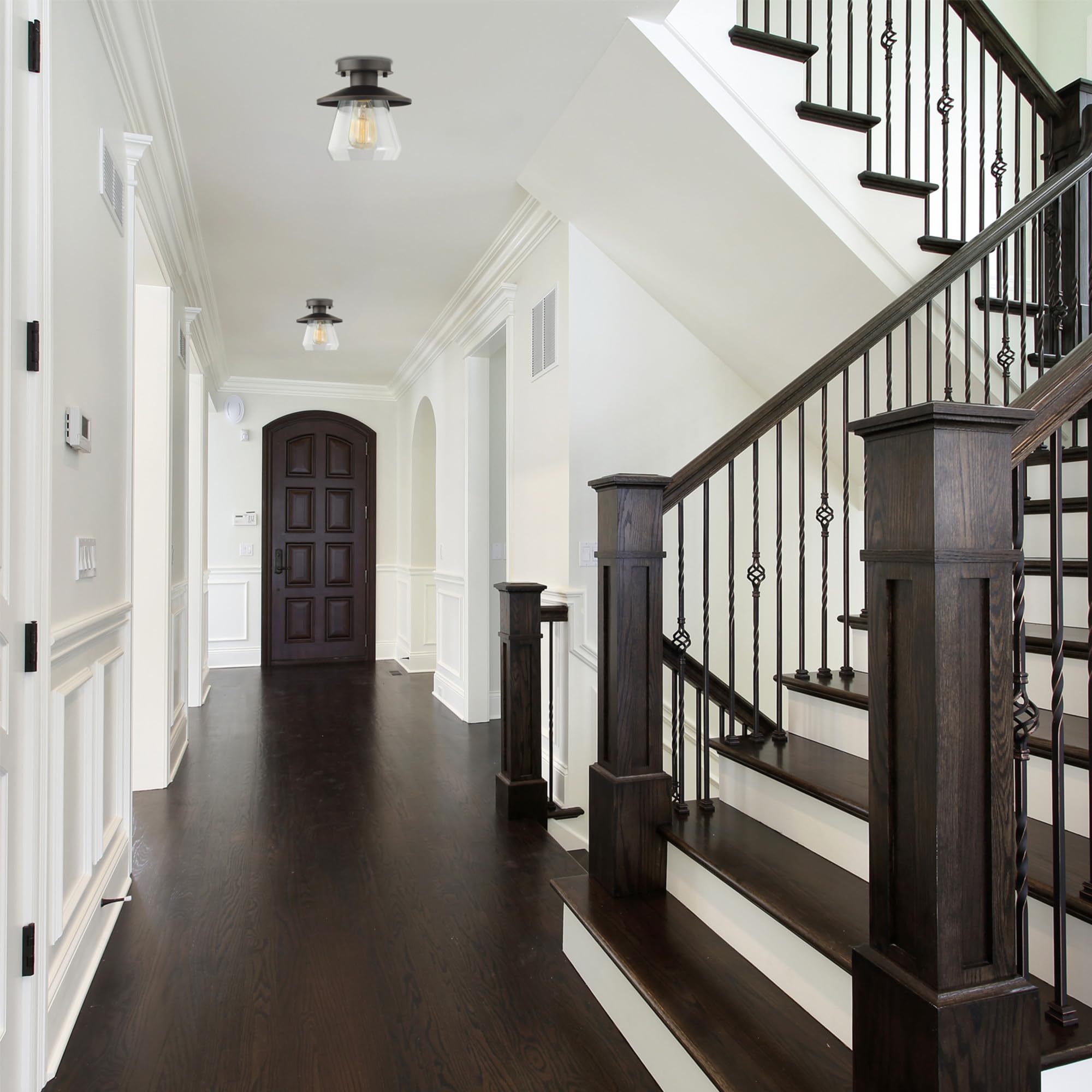 Globe Electric 64846 1-Light Semi-Flush Mount Ceiling Light, Oil Rubbed Bronze, Clear Glass Shade, Ceiling Light Fixture, Bedroo