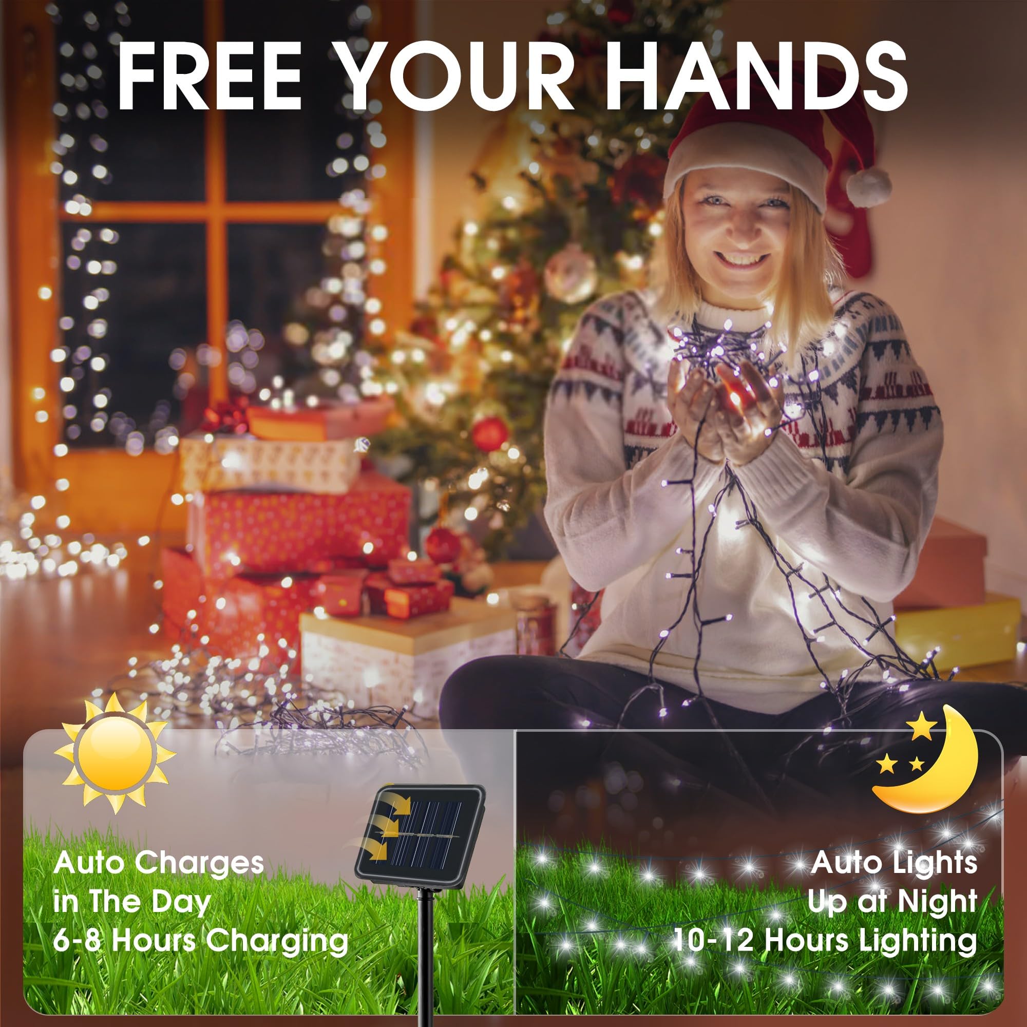 Vimorg Solar String Lights Outdoor, 2 Pack 170FT 480 LED Waterproof Solar Christmas Lights with 8 Lighting Modes for Tree Xmas D