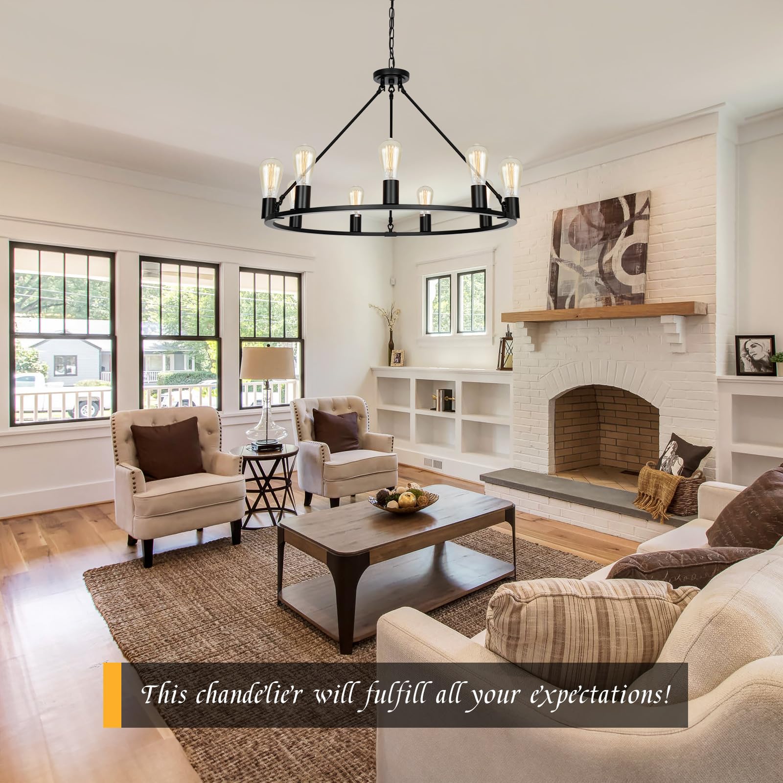 Senyshilon Black Wagon Wheel Chandelier, 9-Light Rustic Farmhouse Lighting For Dining Room