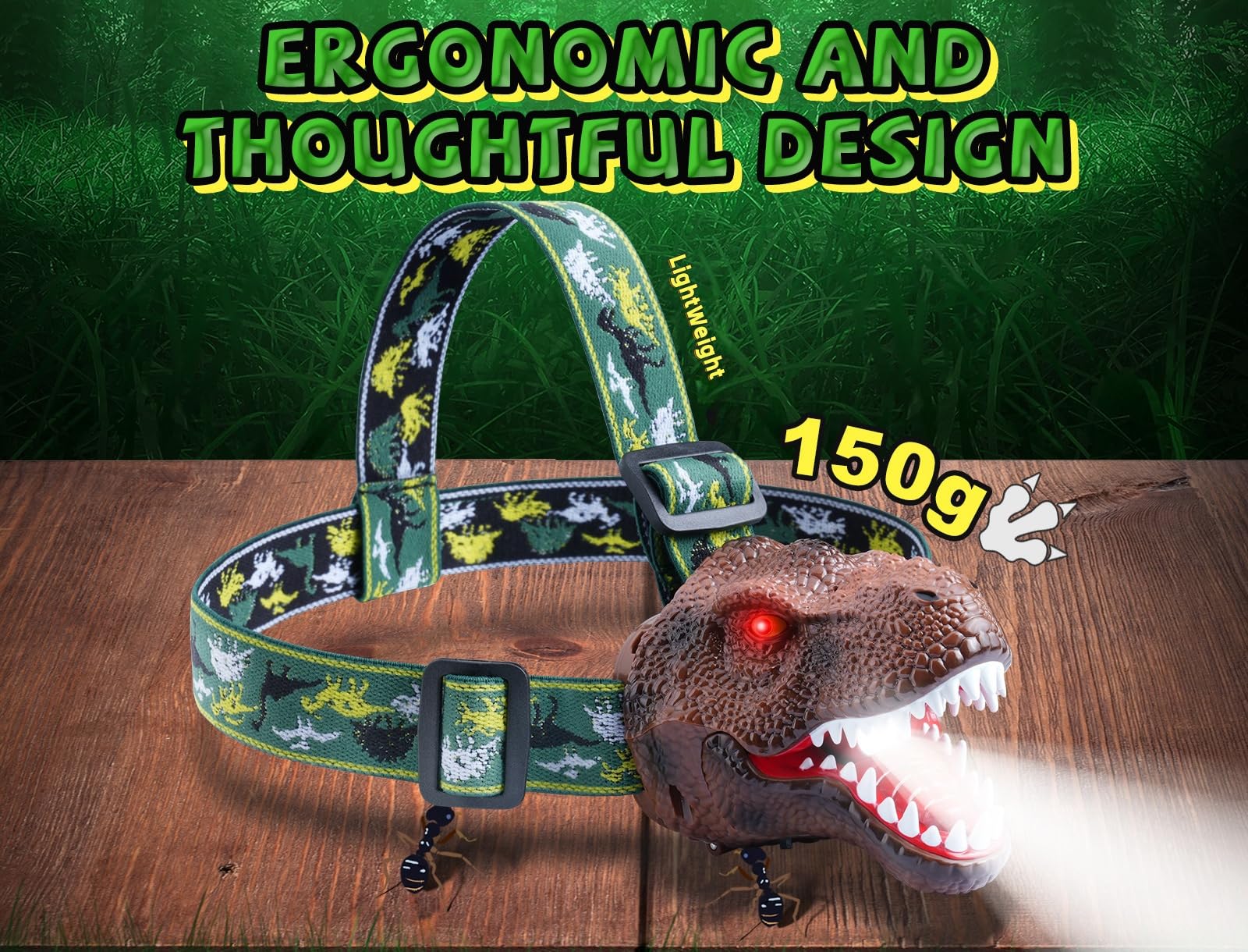 Ella Mama Upgraded Rechargeable Dinosaur Headlamp For Kids, Led Flashlight For Boys Or Girls Outdoor Camping Gear, Roar & Silent