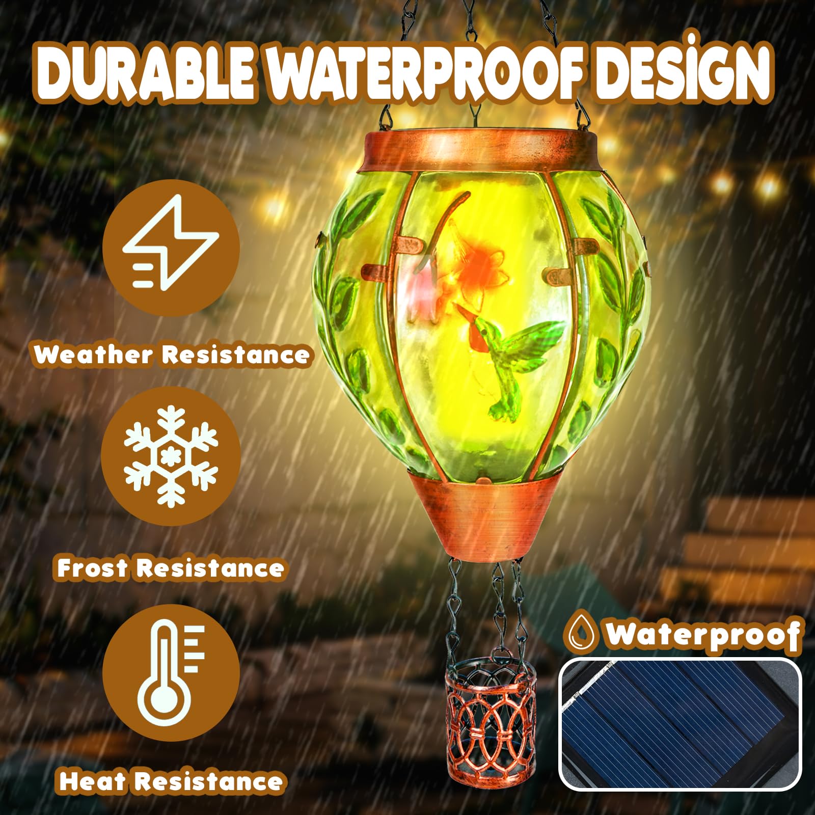 Hummingbird Solar Hot Air Balloon Lantern,Outdoor Decor With Flame Lights Waterproof, Hanging Lights For Garden Yard Lawn Patio,