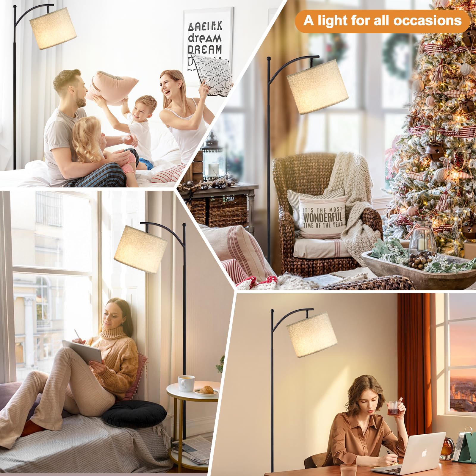 60'' Floor Lamps With Remote Control & Bulb, Colors Temperature & Brightness Adjustable, Gray Shade & Black Pole