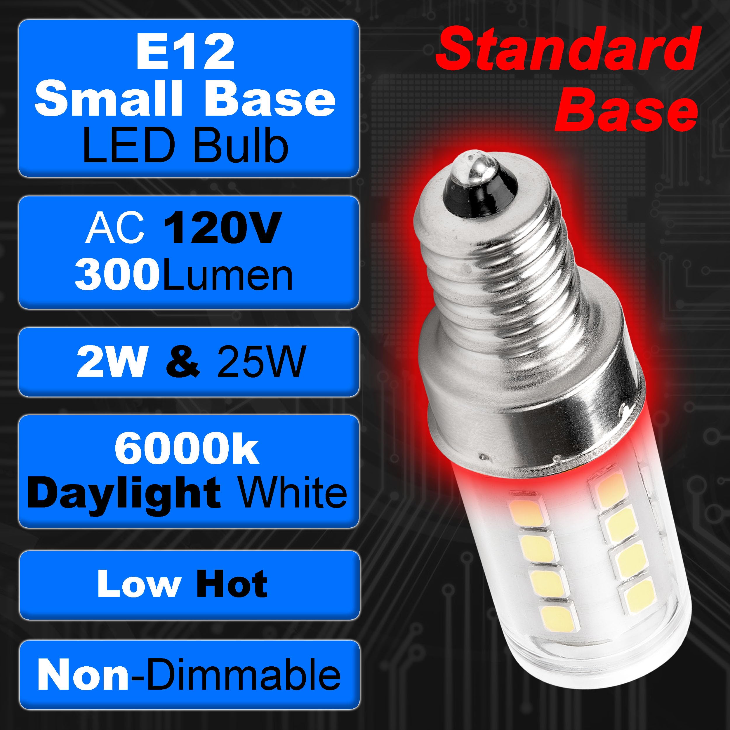 Hylroe LED Candelabra Bulbs, 25W Equivalent, 6000K Daylight White, Non-Dimmable, E12 Base, 2W, 4 Pack