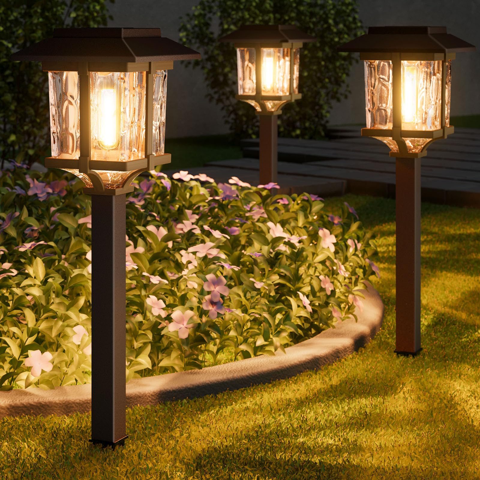 XMCOSY+ Solar Pathway Lights Outdoor, 20 LM 2-Tone Bronze & Wood Colour LED Waterproof IP65 Garden Lighting for Yard Stainless S