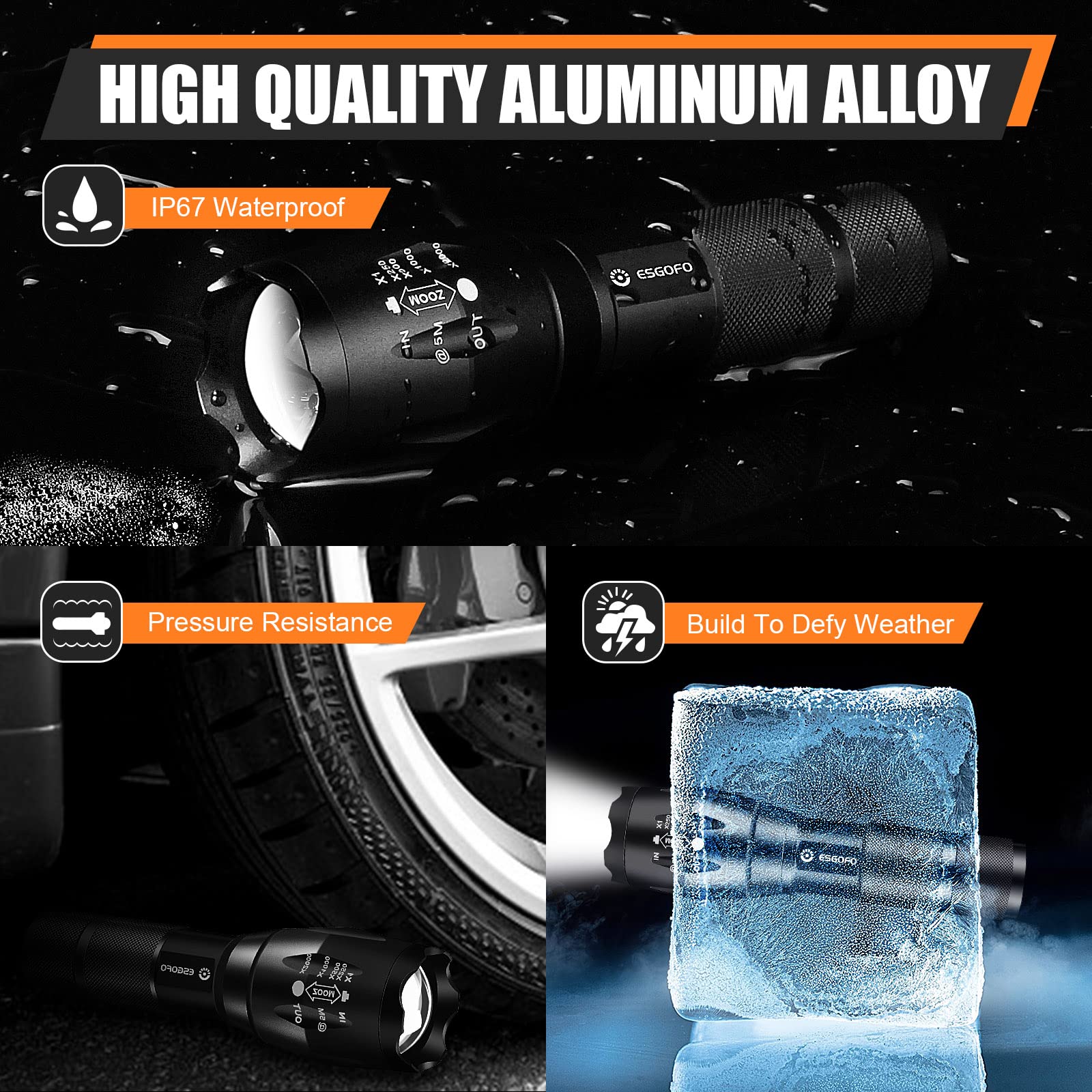 Esgofo Led Flashlights 2 Pack Bright Powerful Edc 3000 Lumen Handheld Flash Lights, High Lumens Pocket Linterna, 5 Modes, Waterp