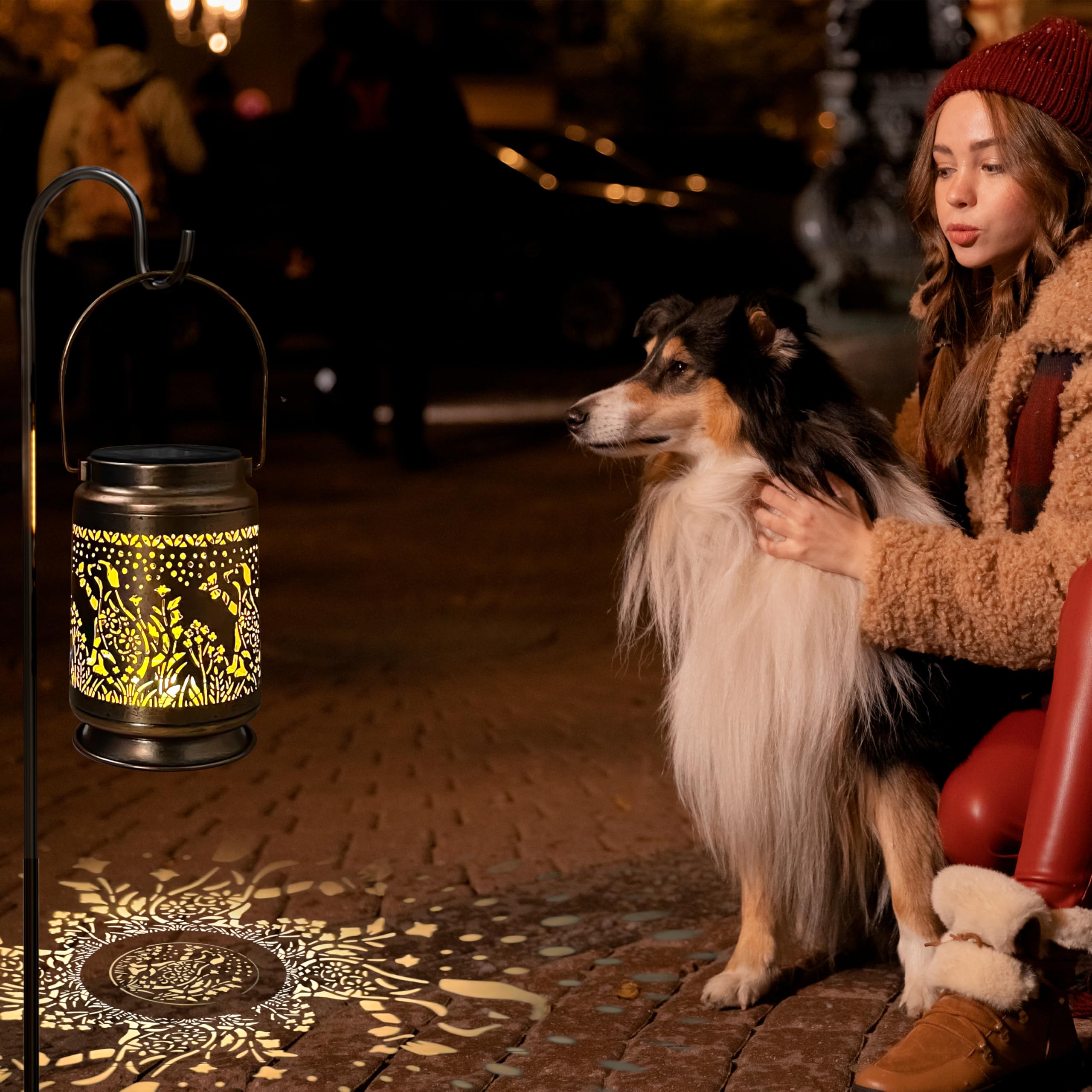 Ky&Bosam Solar Lanterns Pet Dog Memorial Lantern Outdoor Waterproof Metal Solar Light Dog Memorial Gifts, Pet Loss, Pet Sympathy