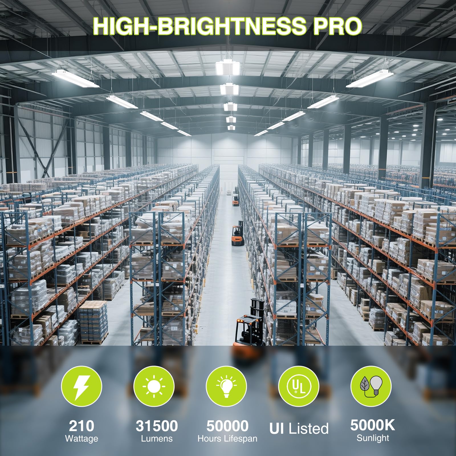 Yxl Led Linear High Bay Shop Light 210W  Larger Central Lighting Area  31500Lm  120-277V  0-10V  5000K  Commercial Linear High Bay Led Shop Lights For Warehouse Industrial Garage Workshops  Ul