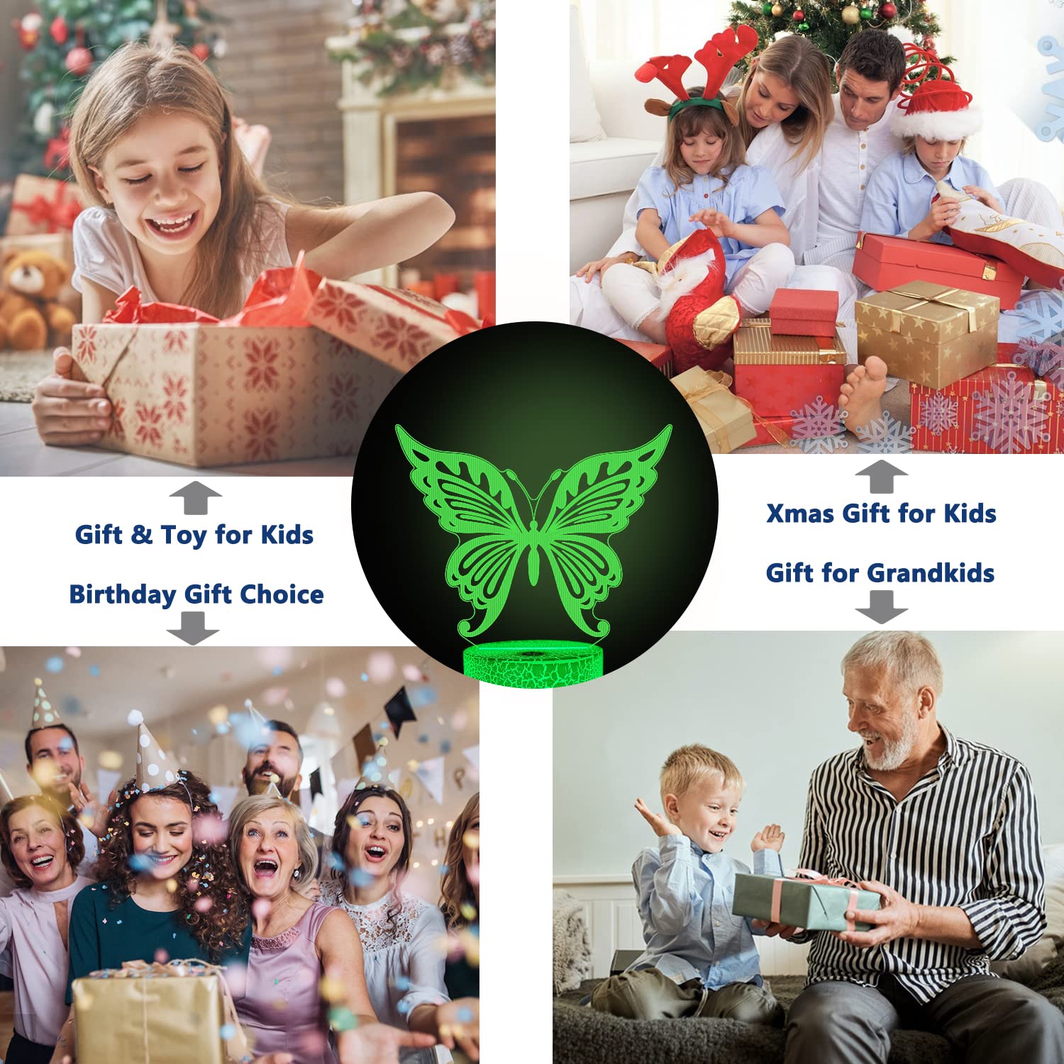 Lightzz Butterfly Night Light LED 3D Lamp with Remote Control, 16 Colors, Timer, Acrylic, Model FS-XMX001-9999