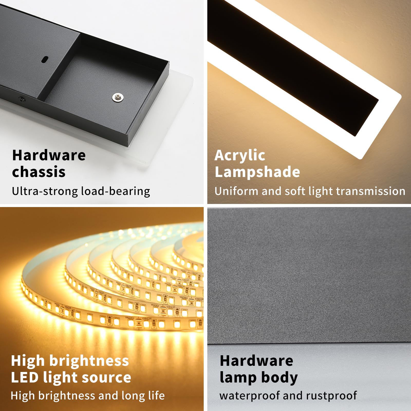 Daoseolo LED Wall Light, 47.2" Modern Sconce, 3 Color Temp, IP65 Waterproof, Model TC-KBFTBD-SSG-120-2pc,