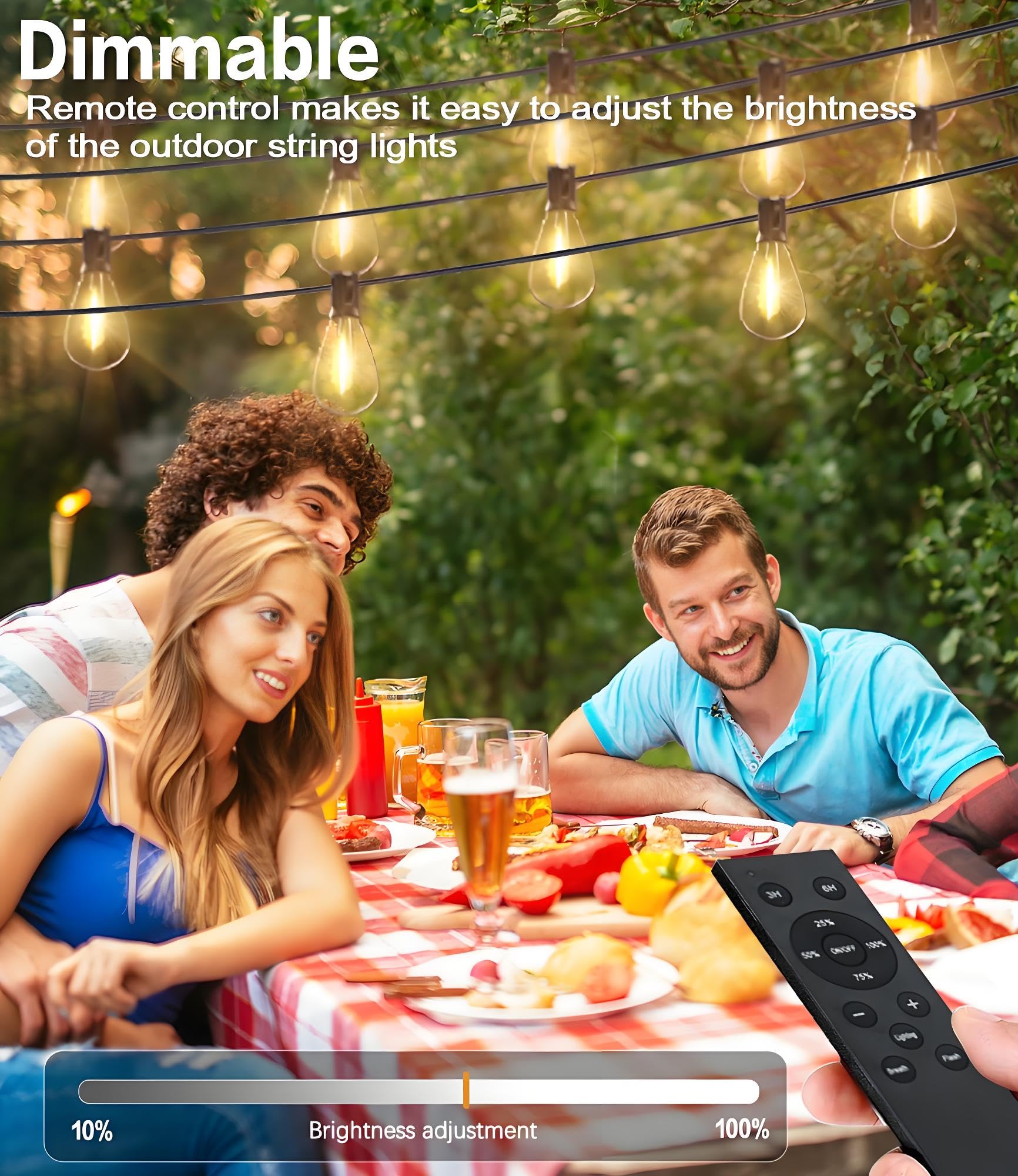 Tenmiro 200FT LED Outdoor String Lights, Warm Light, Dimmable, Remote Control, 74+2 Shatterproof Bulbs, Model S11-12FT