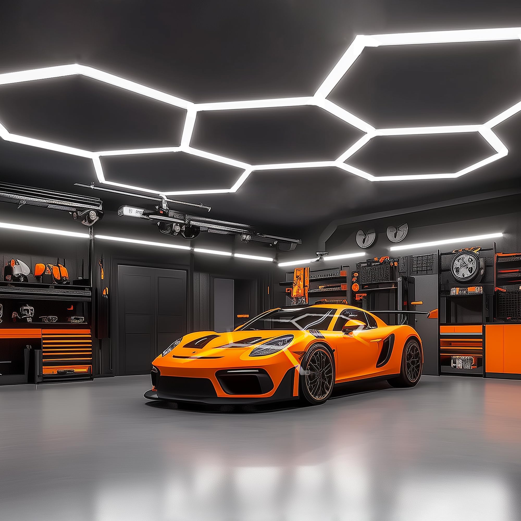 SLARY LED Hexagon Garage Lights  24 Pack Car Garage Light Tubes  192W  23040LM  6500K Super Bright  5 Grid Systems Car Detailing Ceiling LED Light for Workshop  Basement  Gym