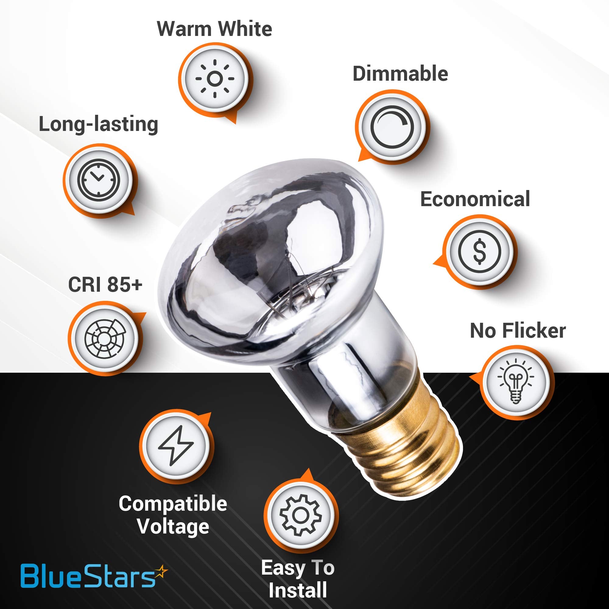 BlueStars R39 E17 25W Lava Lamp Bulbs - 4 Packs, 2700K Warm White, Dimmable, Silver Reflector Type