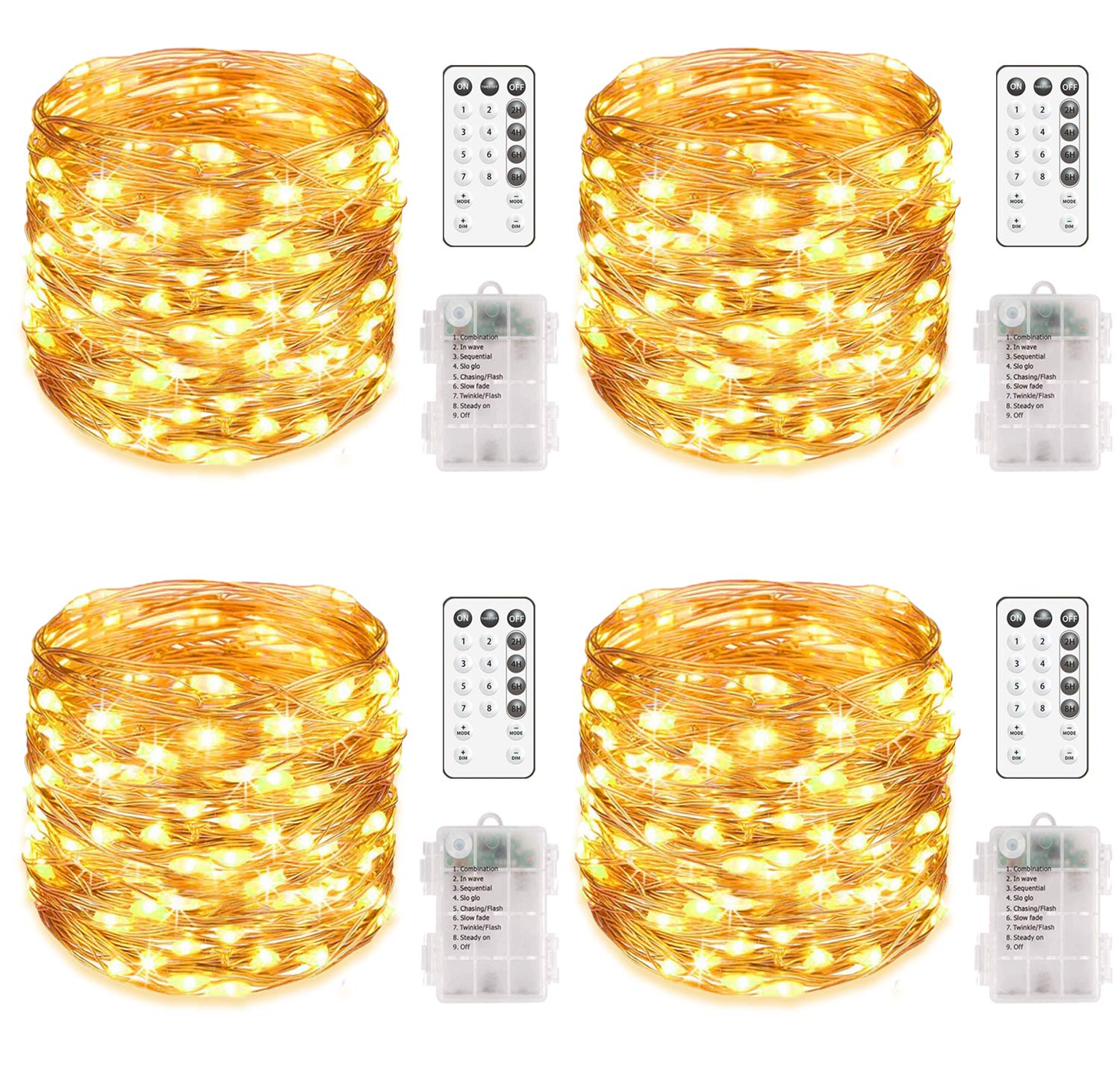 Mumuxi 20Ft Fairy Lights - 4 Pack Warm White Led String Lights, Battery Operated, Waterproof Copper Wire, Model T28