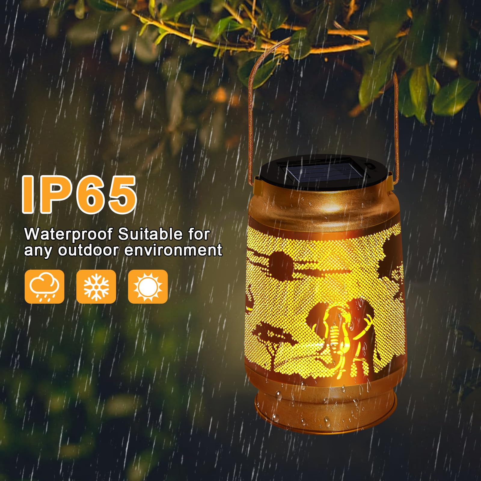 Yeuago Solar Lantern Outdoor Waterproof Elephant Garden Decor Christmas Gifts For Women Mom Grandma Hanging Solar Lights Metal D