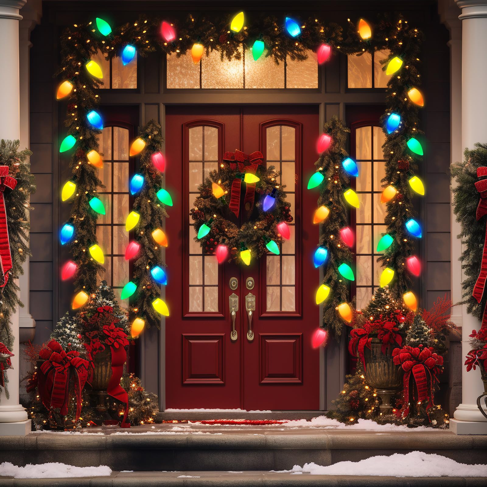 Olixmlya 50 Led C9 Christmas Lights Battery Operated 26.5Ft C9 Christmas String Lights Christmas Battery Lights Timer 8 Lighting Modes For Indoor Outdoor Xmas Tree Garden Patio Party Christmas Decor