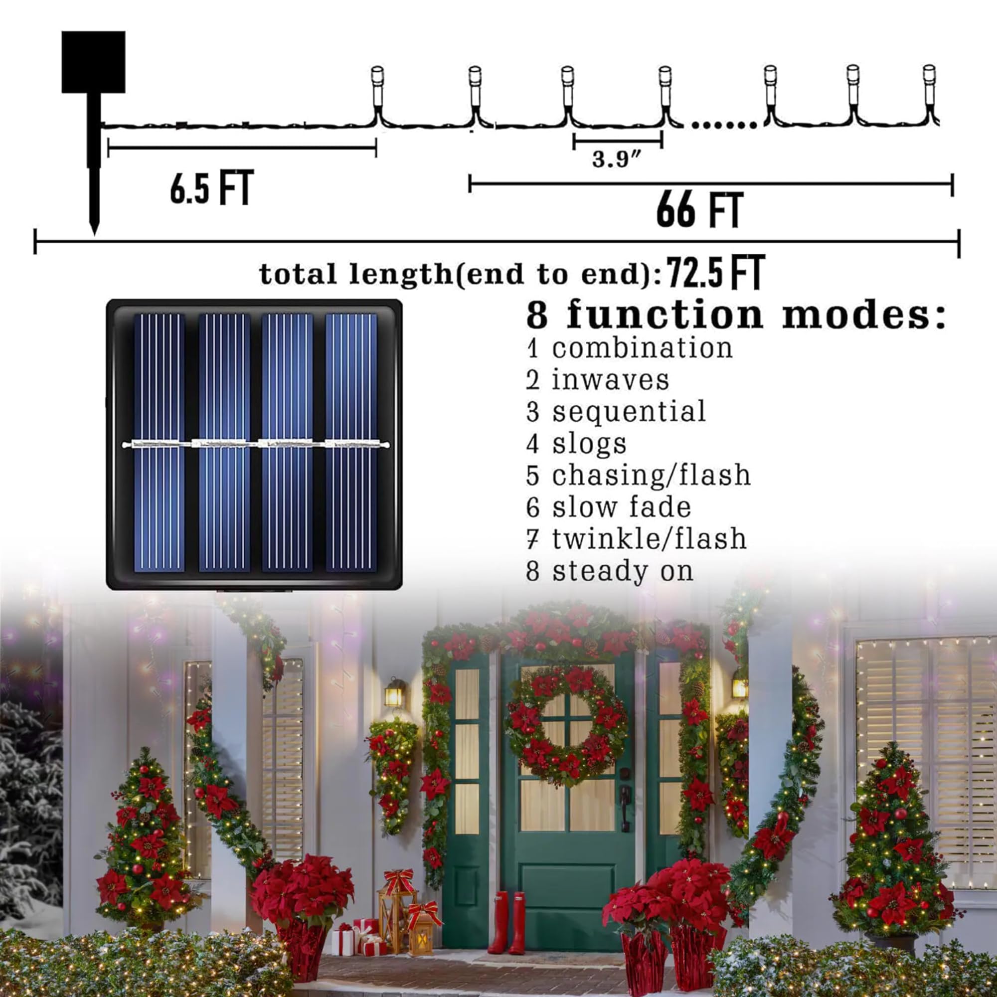 TW SHINE Solar Christmas Lights, 400 LED, 132 FT, 8 Modes, Waterproof, Multicolor, Model HB-200COI