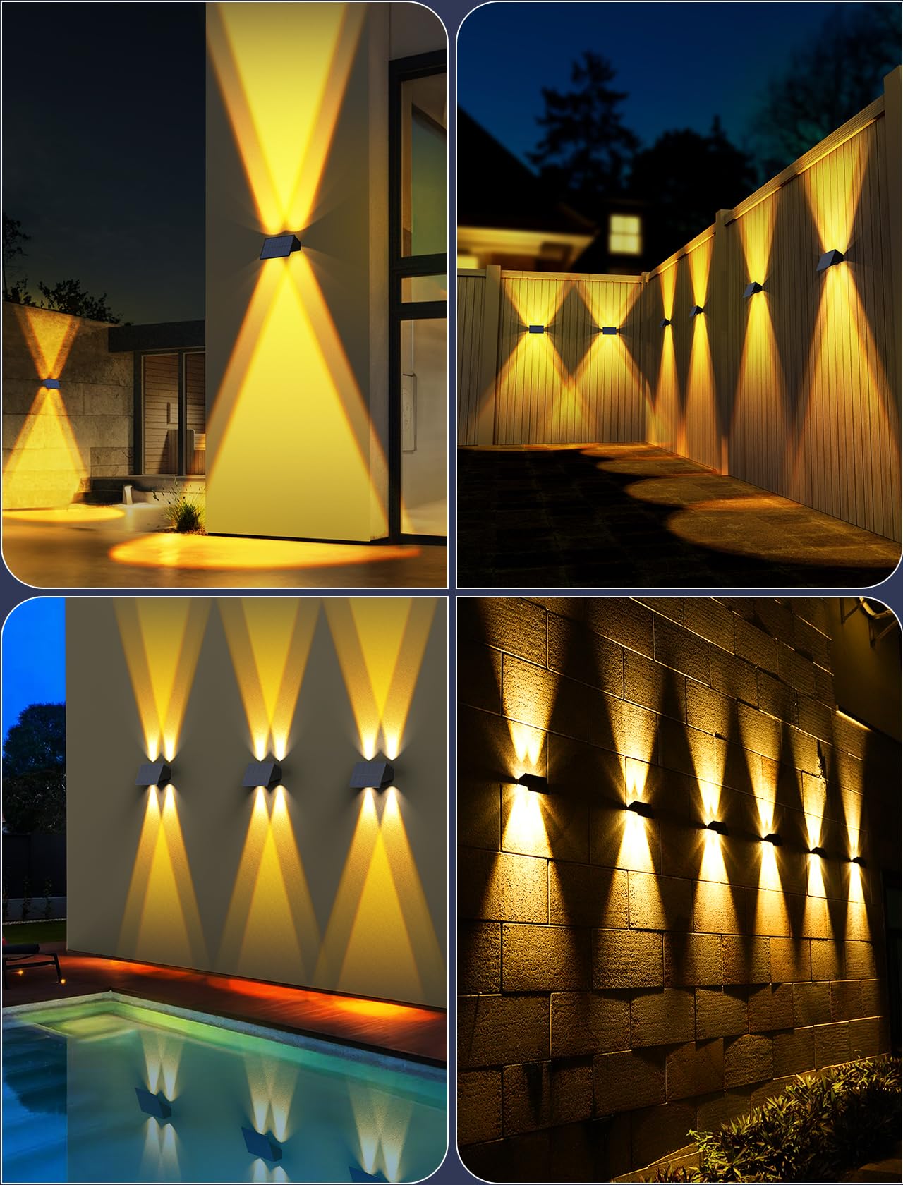 Solar Fence Lights,12Pack Solar Lights Outdoor Warm White Up & Down Solar Wall Lights Waterproof 100 Lumens Dusk To Dawn Solar P