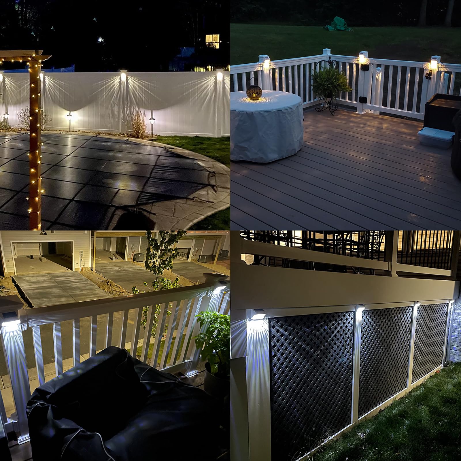 NACINIC Solar Fence Deck Lights 8 Pack Waterproof Dusk to Dawn Warm/Cool White, Medium Pear White, Model F-01