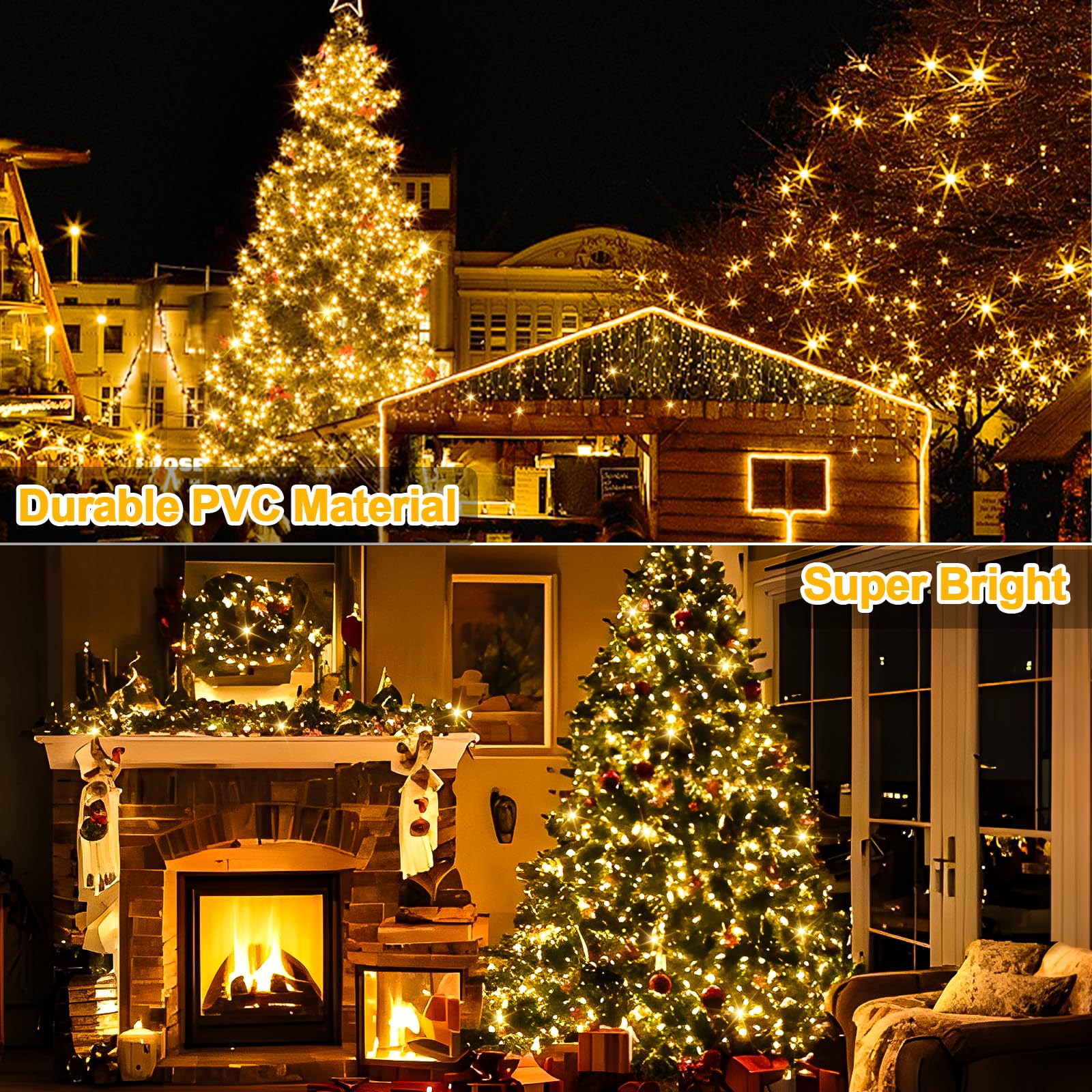 ROADAYLY 1000 LED Christmas String Lights, 394 Ft, Warm White, Waterproof, 8 Modes, Timer, for Outdoor Yard Patio Wedding Decorations