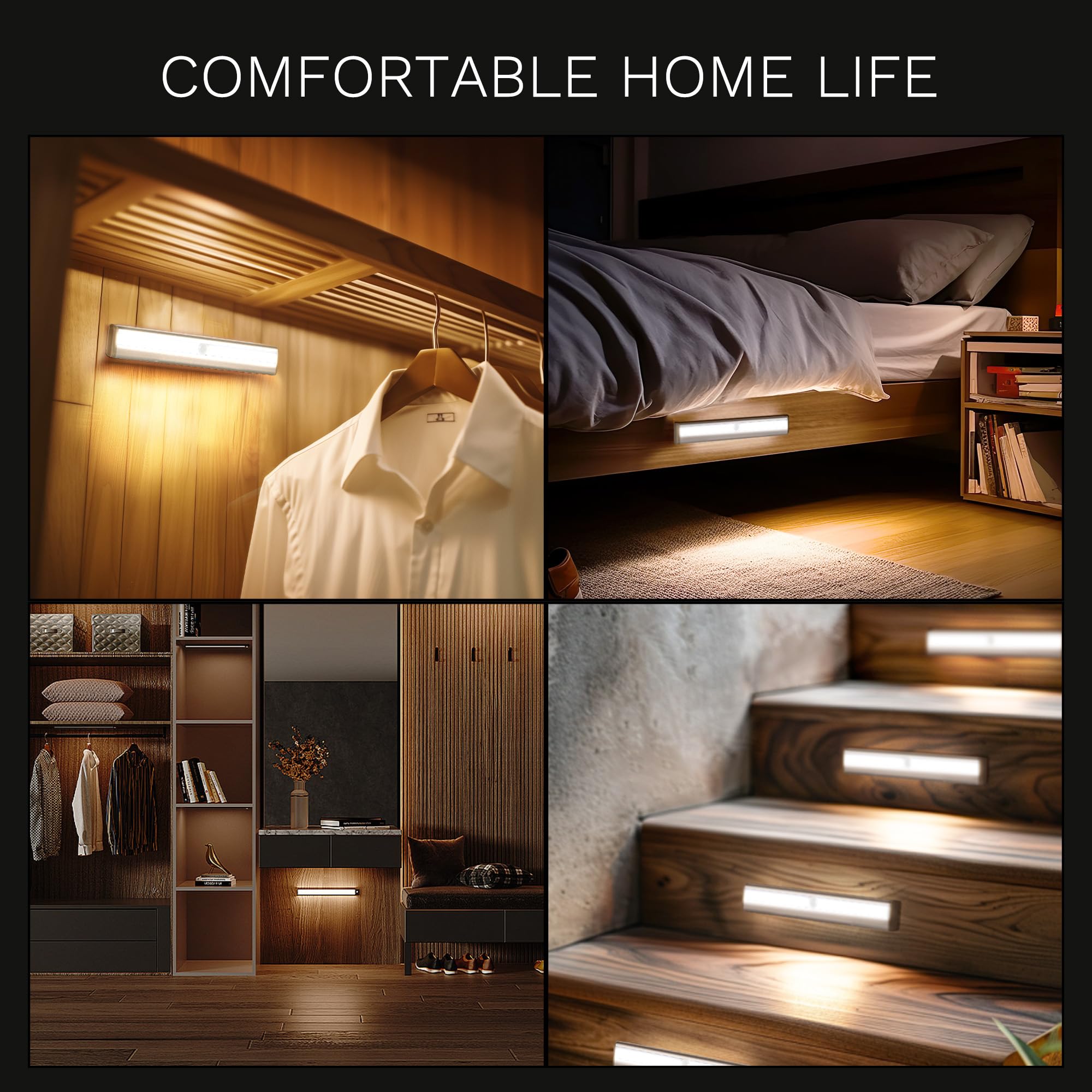 Lexall 6 Pack Led Motion Sensor Lights, 10 Led Closet Battery Operated Lights, Stick-On Anywhere Magnetic Night Light Bar, Led S