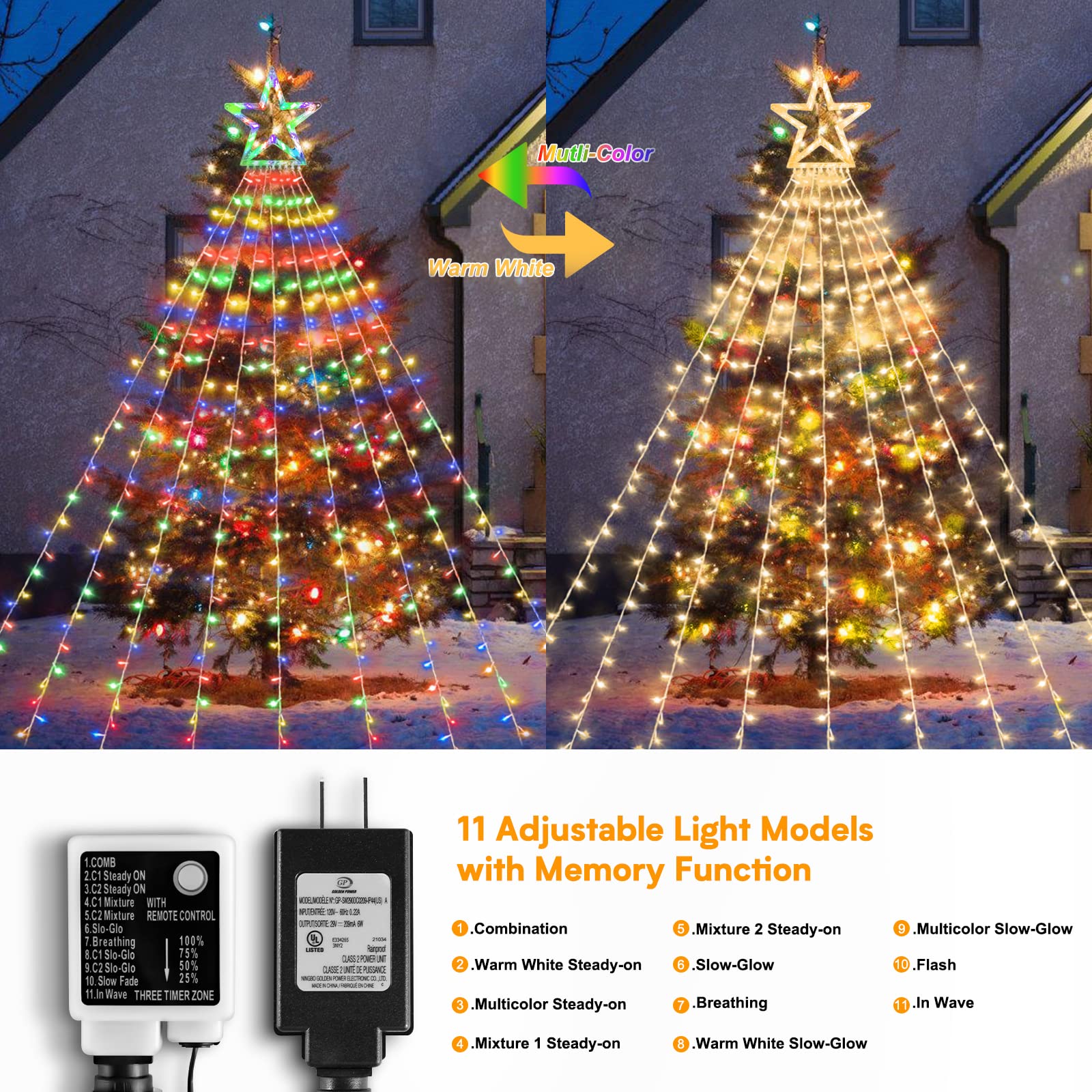 Xunxmas Christmas String Lights Outdoor Decoration 317 Led Star Fairy String Lights 11 Modes & Waterproof For Party Wedding Pati