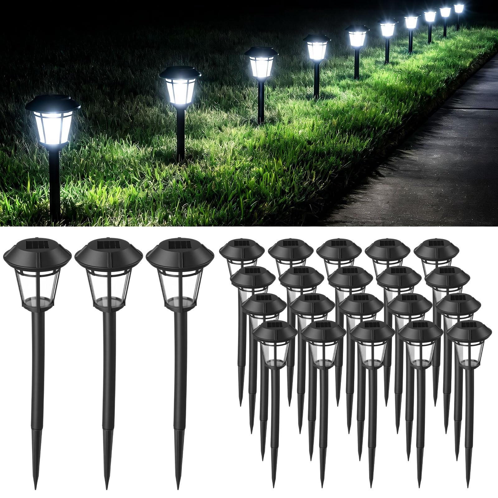 Tuanse 20 Pack Solar Pathway Lights Outdoor - Waterproof LED Bulk Solar Landscape Walkway Lights for Yard Garden Patio Lawn Deco