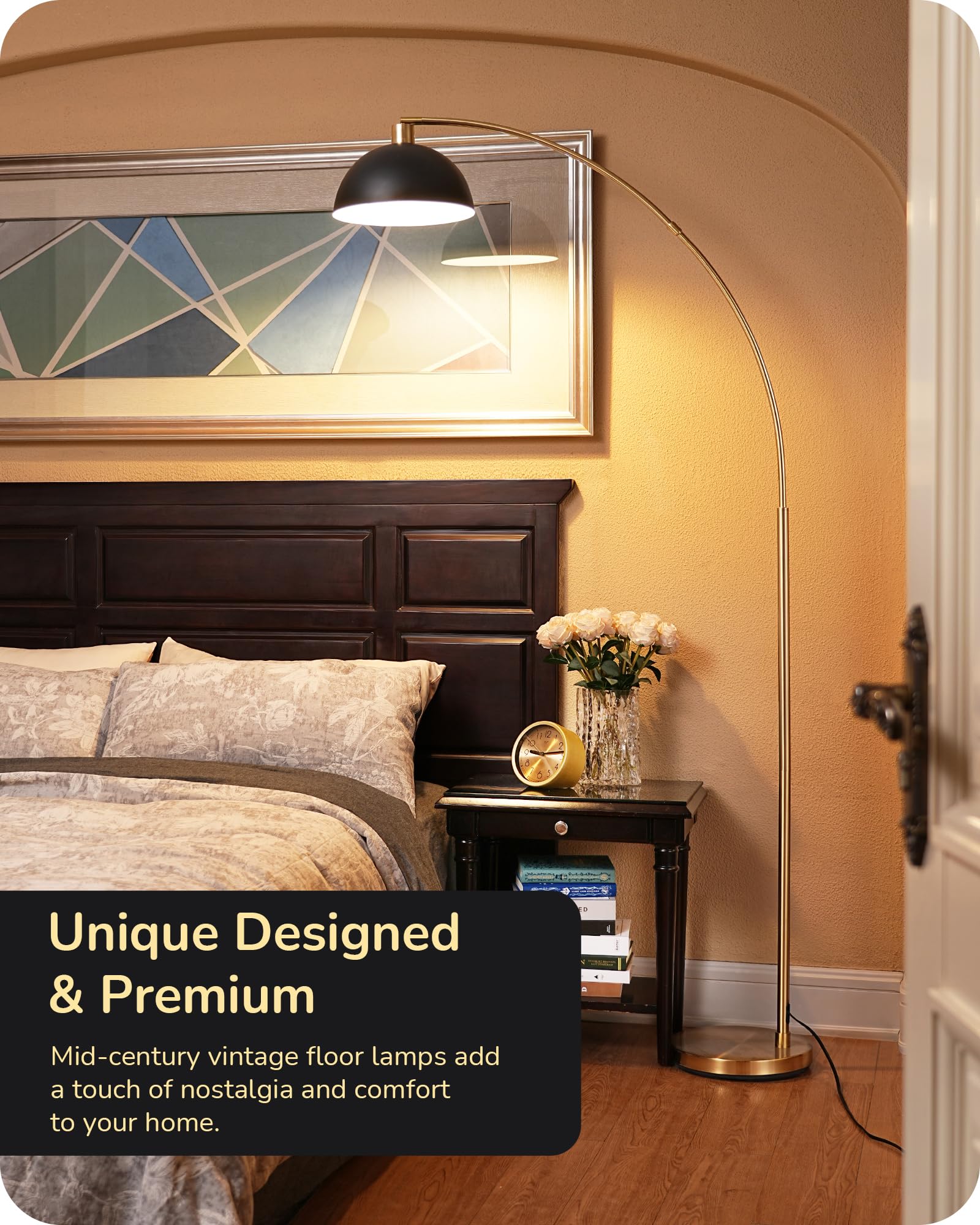 EDISHINE 78.3" Mid Century Modern Floor Lamp with Remote, Rotatable Head, Brass & Black, Ideal for Living Room, Bedroom, Office