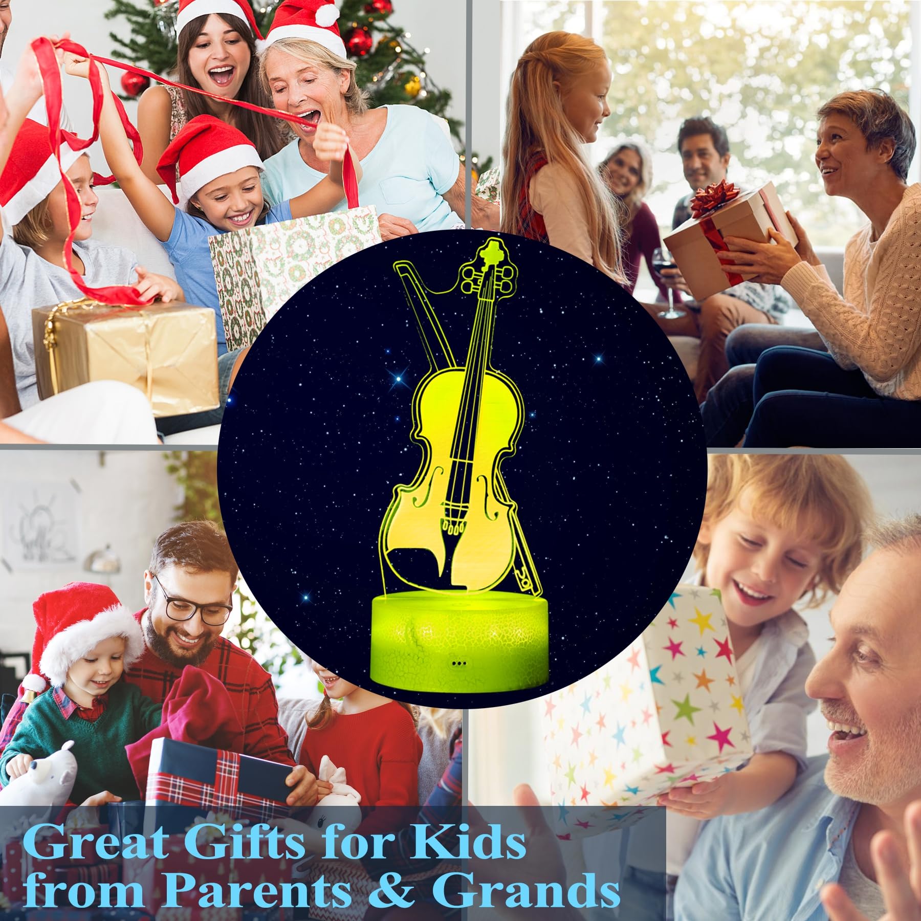 Posshe Violin Night Light, Violin Gifts, Cello 3D Illusion Lamp With 16 Colors Changing, Remote Control And Dimmable, Kids Boys