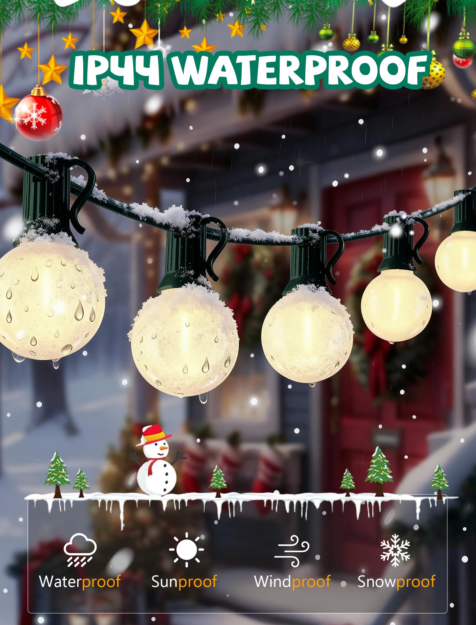 Xingzd G40 Globe String Lights - 25Ft Frosted Warm White Bulbs, Vintage Indoor/Outdoor Decor, Green Wire for Christmas Party & Wedding