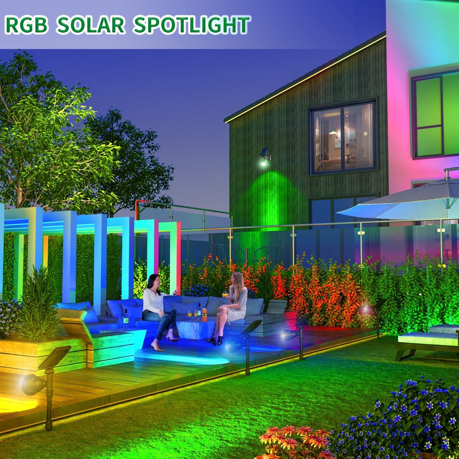 JSOT 4 Pack RGB Solar Spot Lights - Waterproof Color Changing Landscape Lights, Model 6D-RGB for Yard, Driveway, and Tree Decor