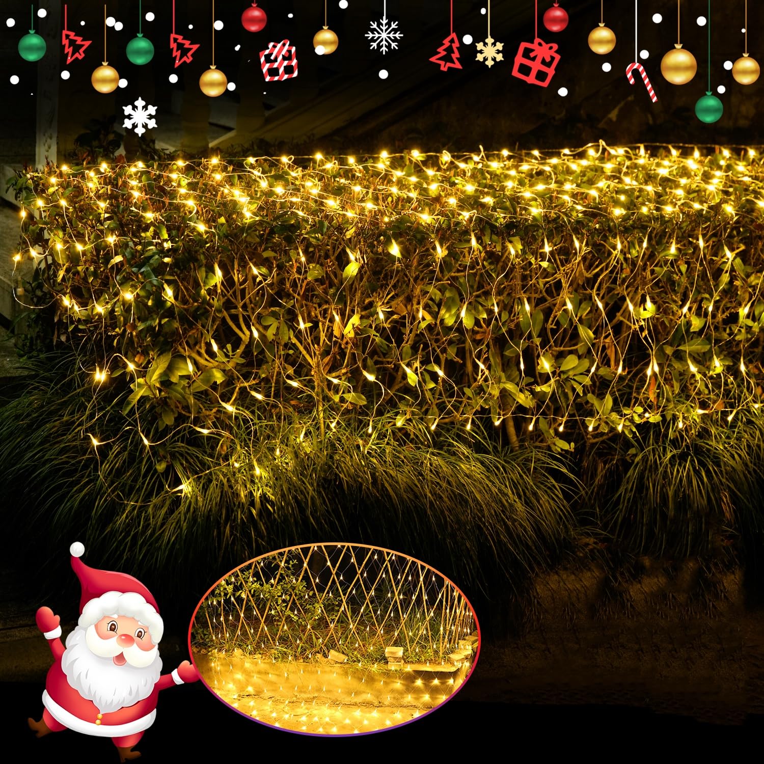 JMEXSUSS 360 LED Net Lights Outdoor, Warm White, 12 ft x 5 ft, Connectable Plug-In, Model EXS-N-0360-R