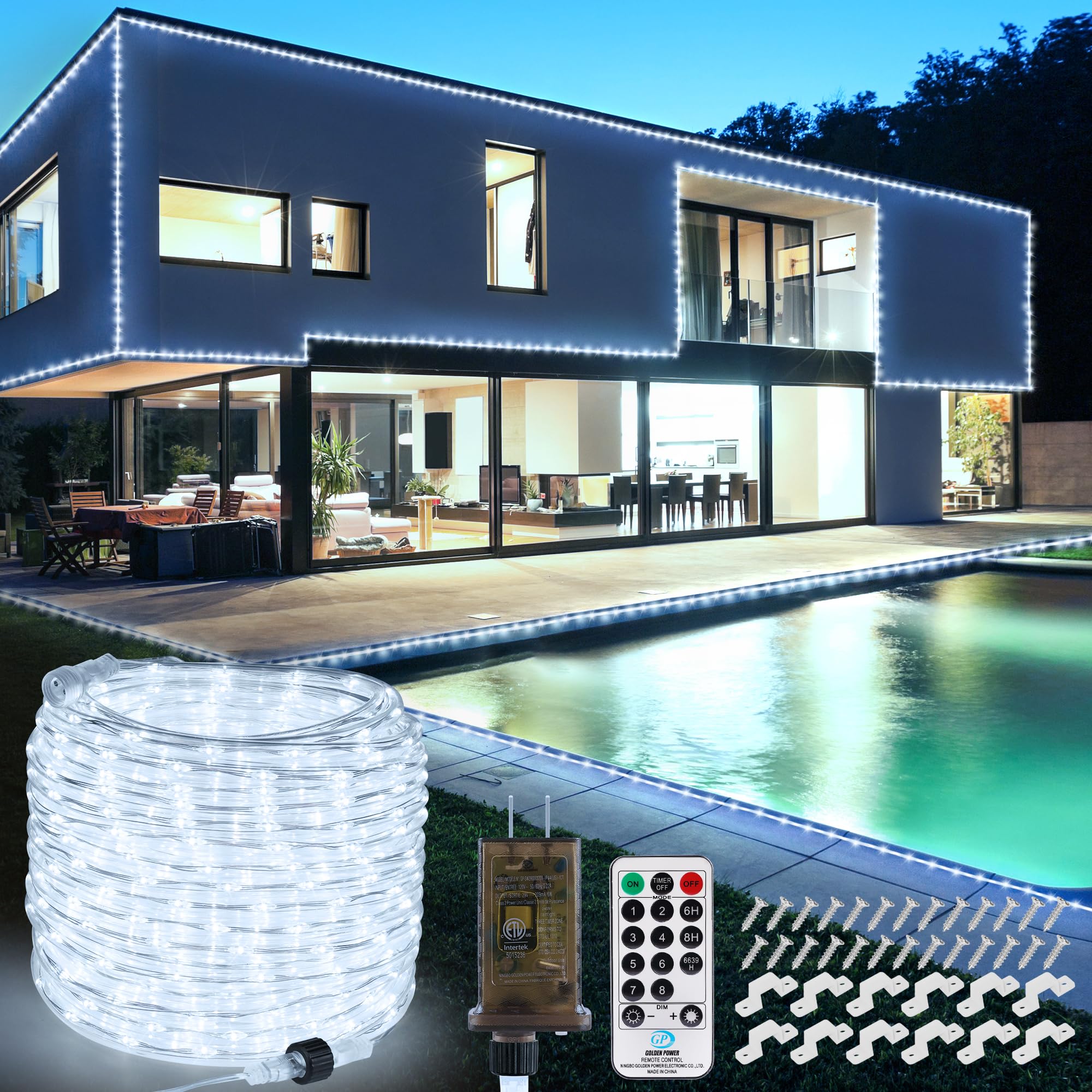 OMIKA Connectable 66ft 800 LED Rope Lights Outdoor, Cool White, Waterproof, Model DY-OA08-20